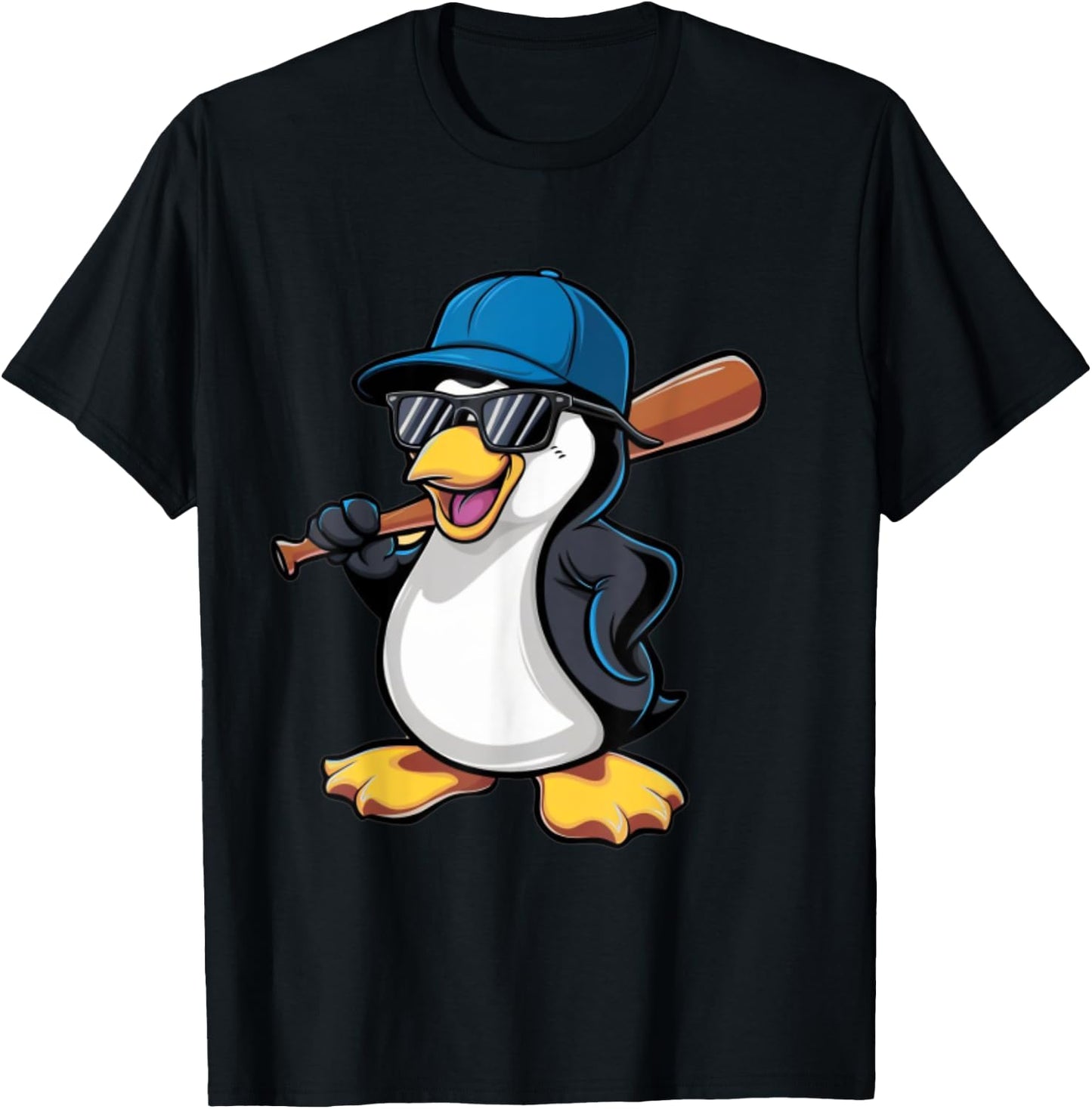 Penguin Baseball Panda Playing Baseball Penguin T-Shirt - T-Shirt | Black