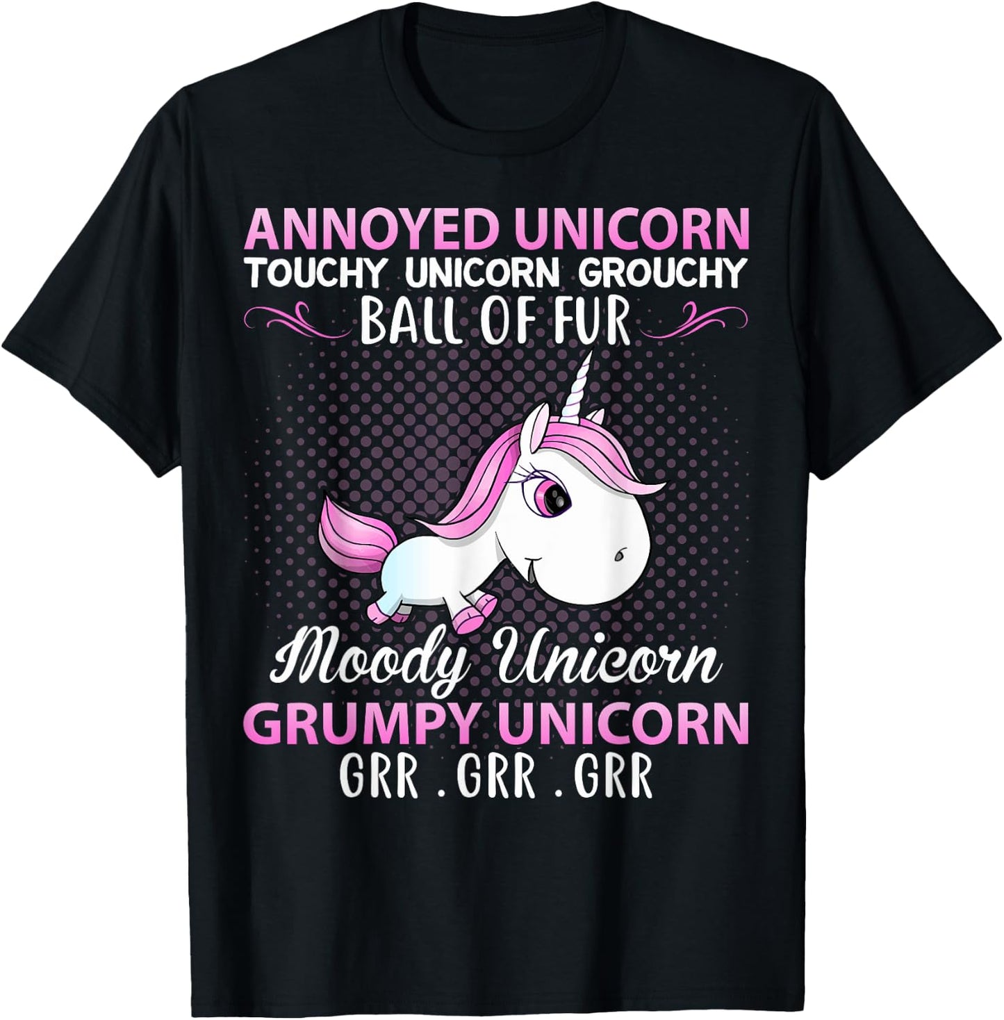 Annoyed Unicorn Touchy Unicorn Grouchy Ball Of Fur Moody Uni T-Shirt - T-Shirt | Black