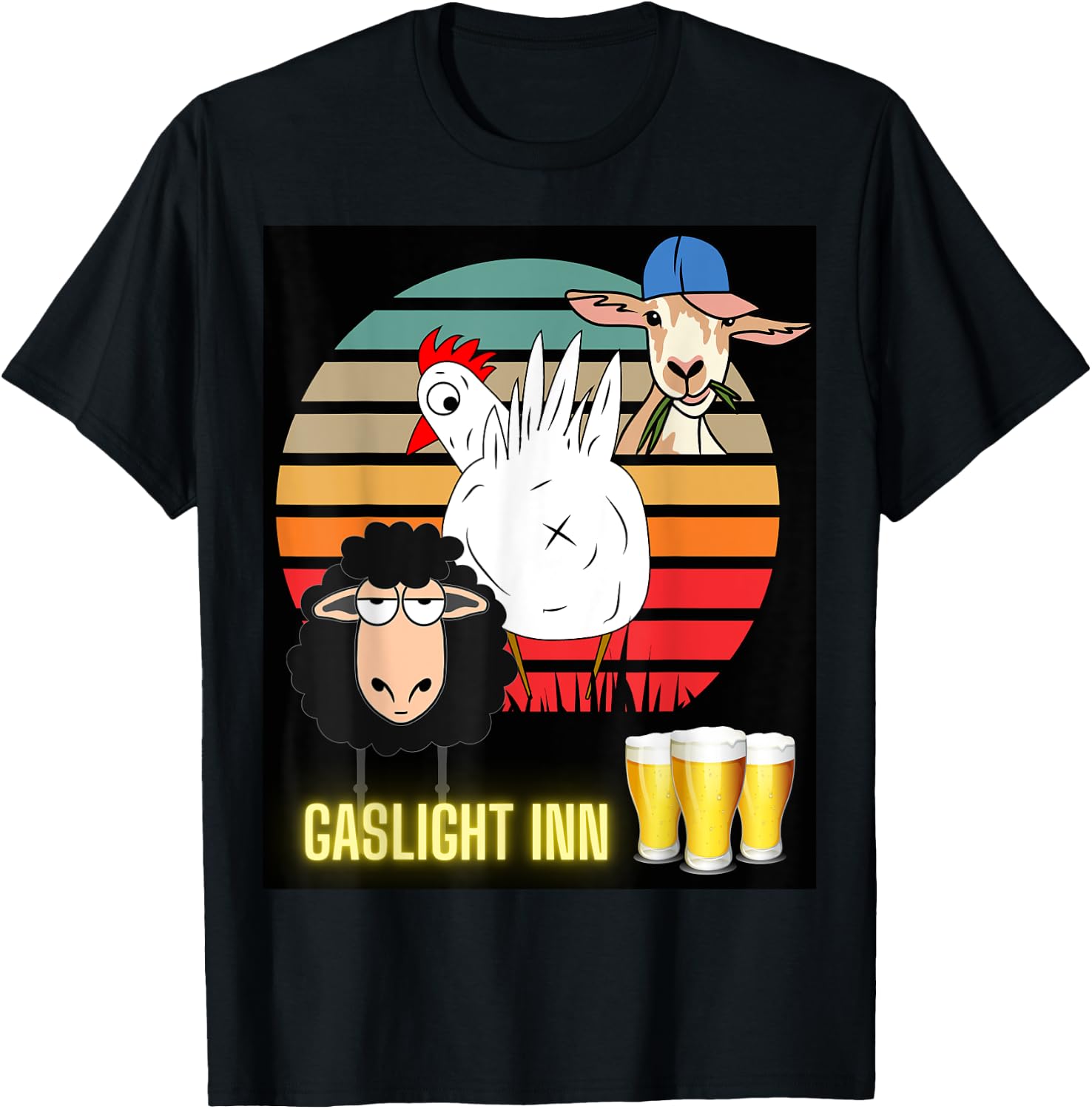 Funny Chicken Butt, Scapegoat & Blacksheep Go To A Beer Pub T-Shirt - T-Shirt | Black