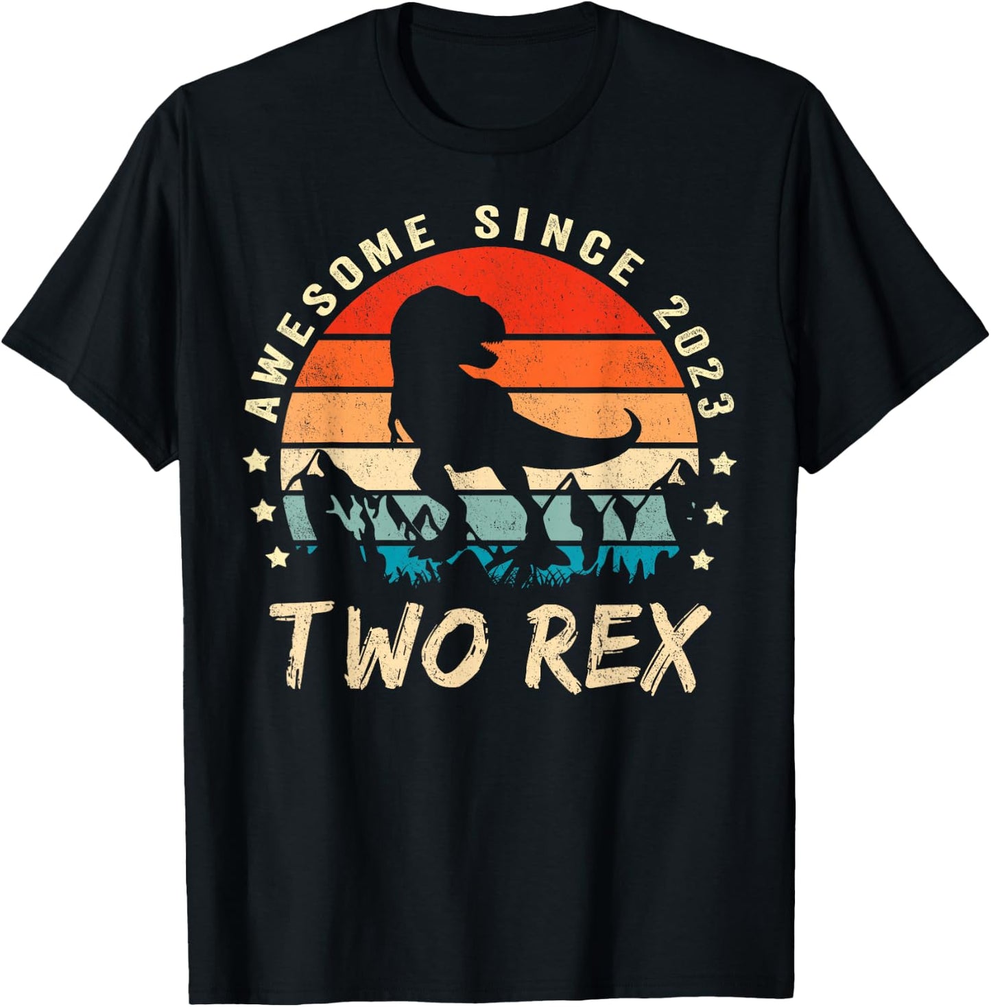 Two Rex 2nd Birthday Gift Second Dinosaur 2 Year Old T-Shirt - T-Shirt | Black