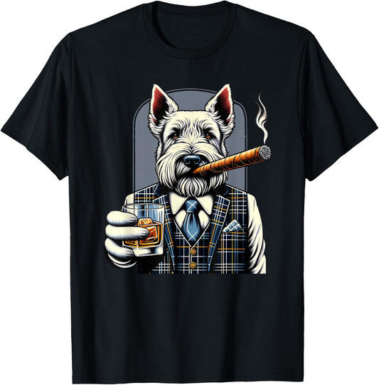 Scottish Terrier Dog Cigar And Whiskey Men Women T-Shirt - T-Shirt | Black