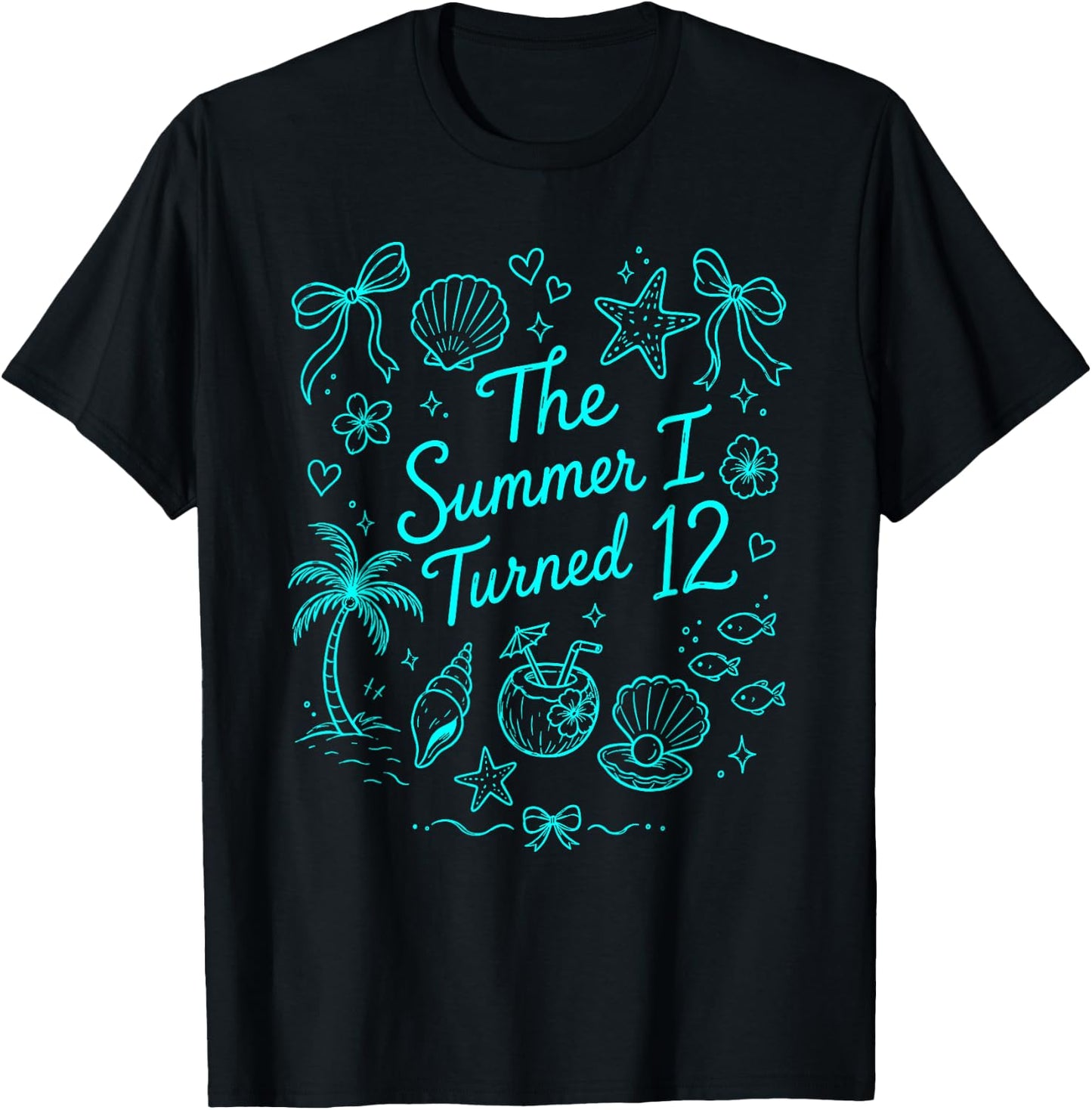 The Summer I Turned 12 Tropical Beach Birthday T-Shirt - T-Shirt | Black