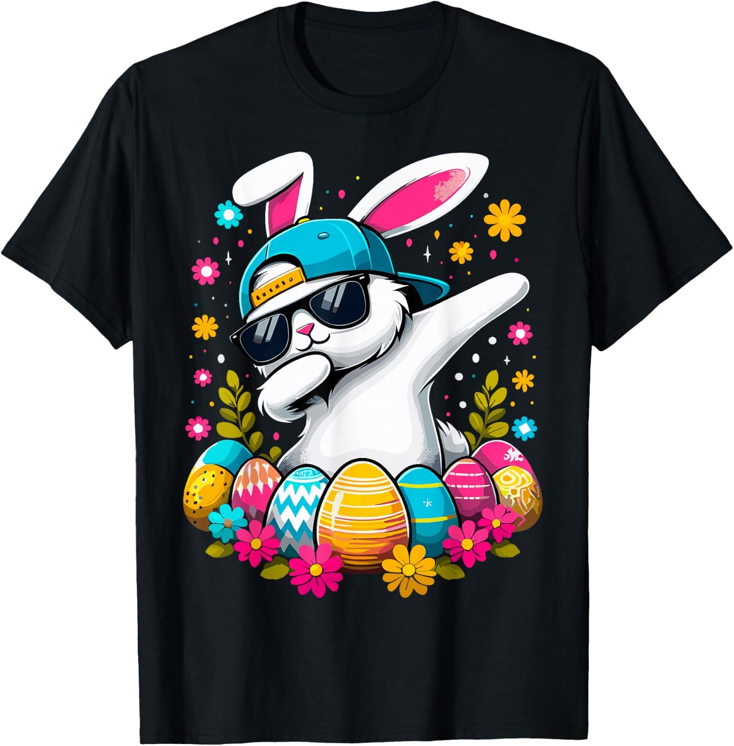Happy Easter Eggs Cool Dabbing Bunny T-Shirt - T-Shirt | Black