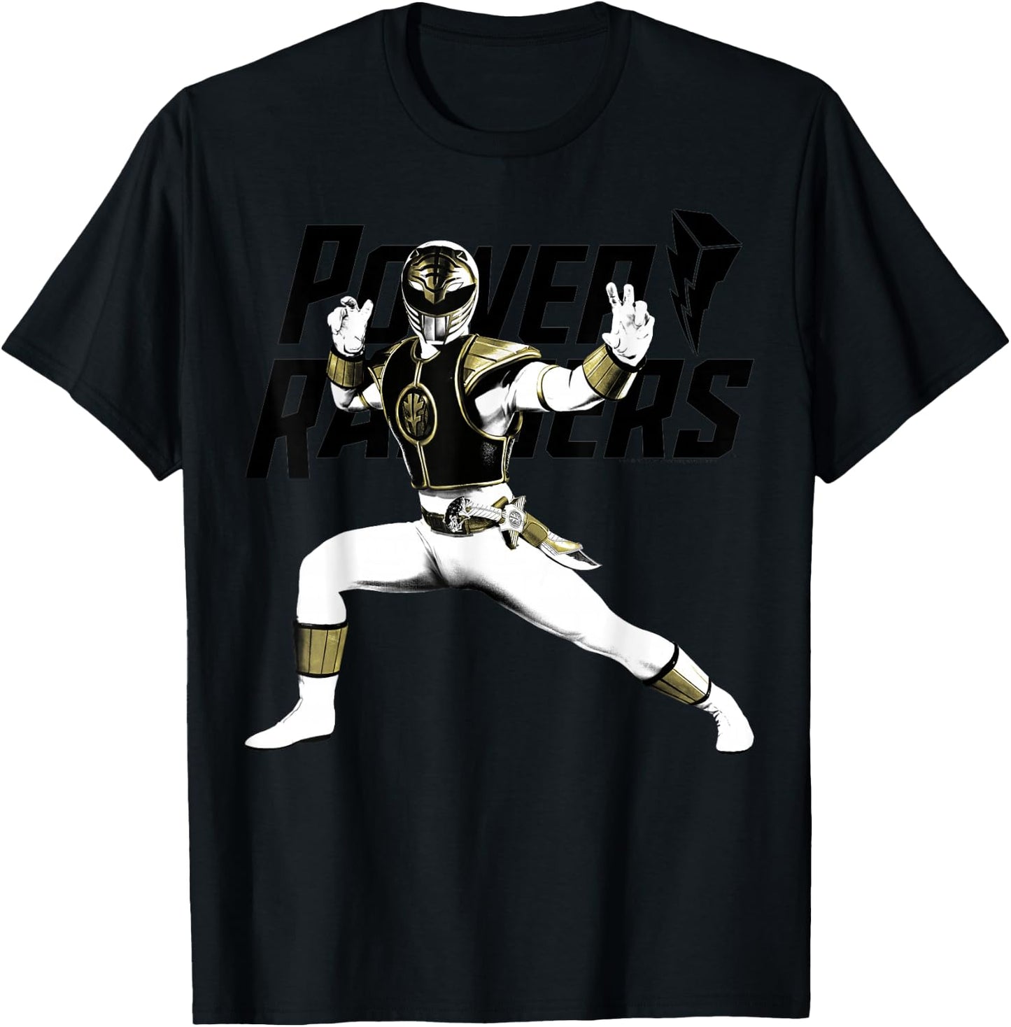 Power Rangers White Ranger Karate Action Pose Logo T-Shirt - T-Shirt | Black