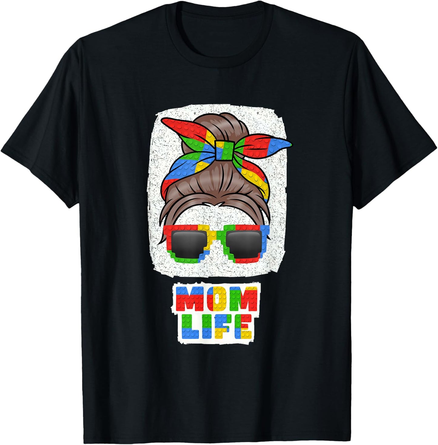 Mom Life Cute Messy Bun Master Builder Building Blocks Women T-Shirt - T-Shirt | Black