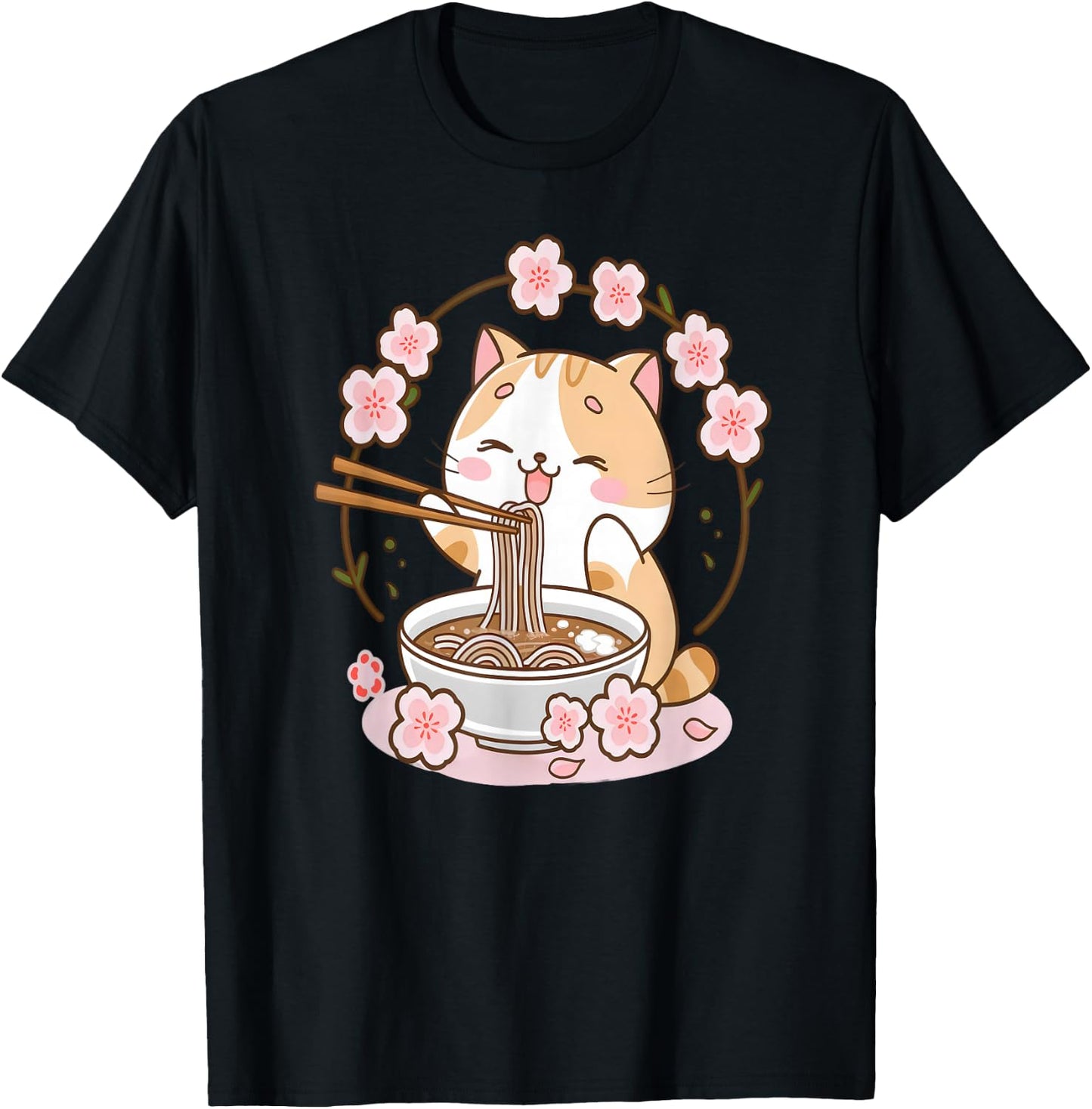 Ramen Cat Anime - Kawaii Clothes Otaku Clothing Manga T-Shirt - T-Shirt | Black