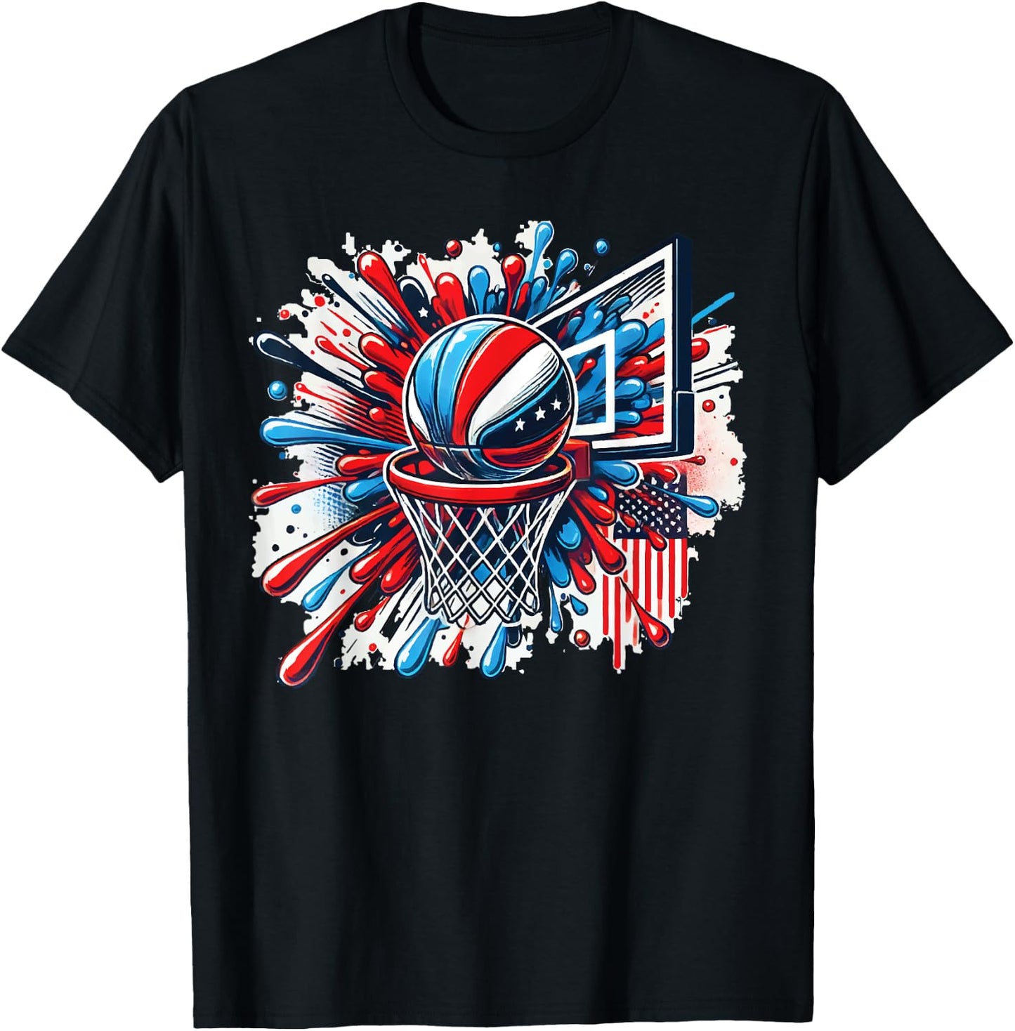Colorful Basketball Tie Dye Color Splash Basketball Hoop Net T-Shirt - T-Shirt | Black