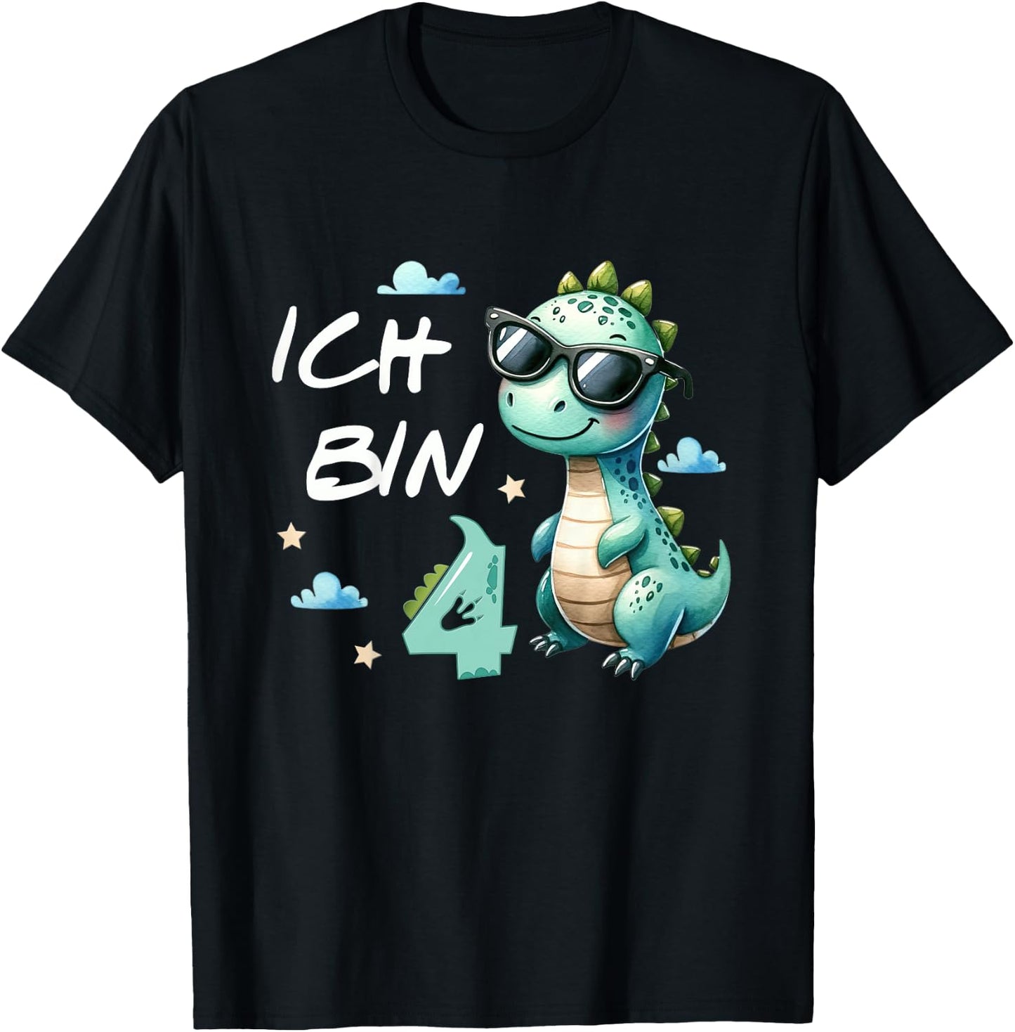 Children's 4th Birthday Boy Girl Gifts 4 Years Old Cool Dino , black T-Shirt - T-Shirt | Black
