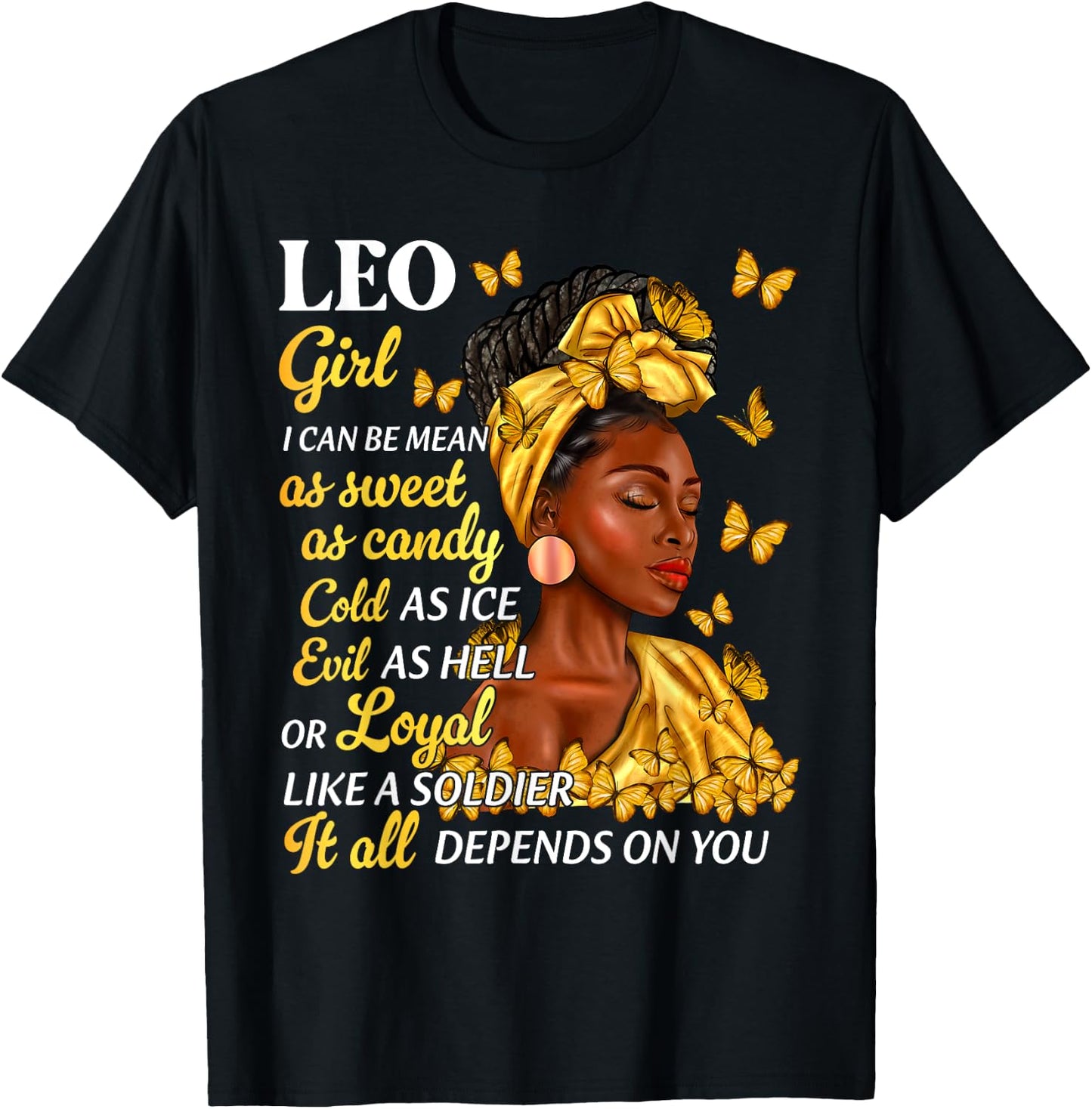 Leo Girl Black Woman Afro Queen Astrology Zodiac T-Shirt - T-Shirt | Black