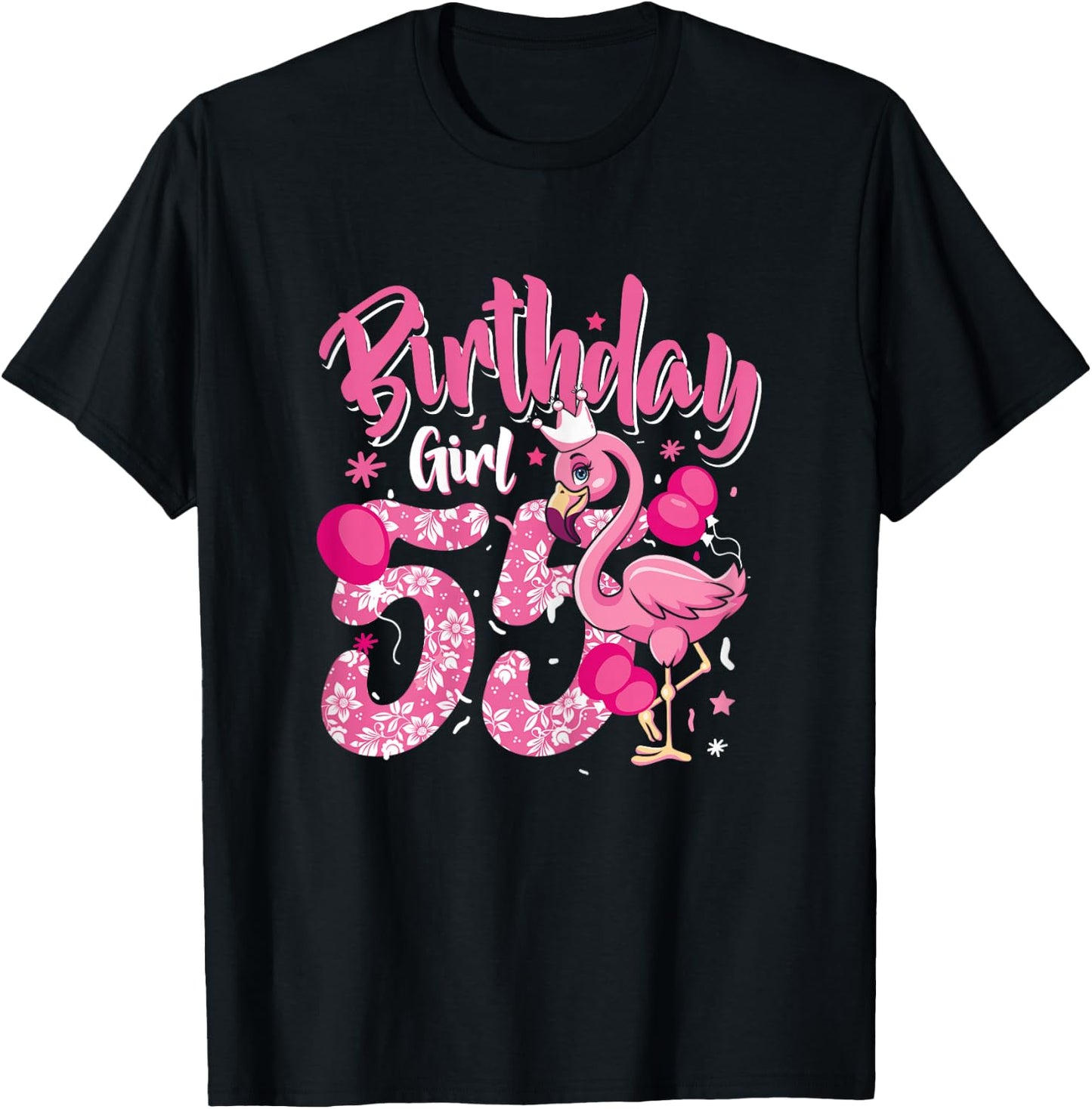 55th Birthday Gift Flamingo Fan 55 Year Old Women 55th Bday T-Shirt - T-Shirt | Black