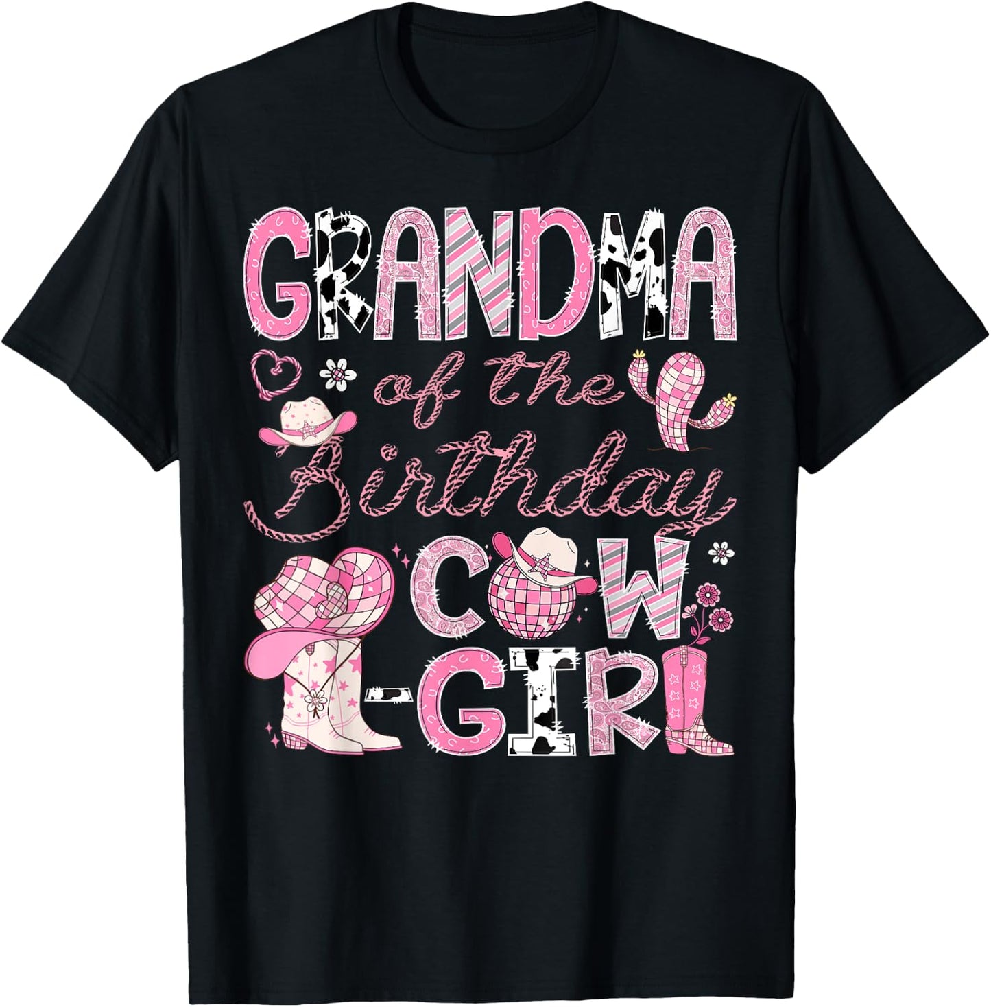 Grandma Of The Birthday Cow-Girl Rodeo CowGirl 1St Birthday T-Shirt - T-Shirt | Black