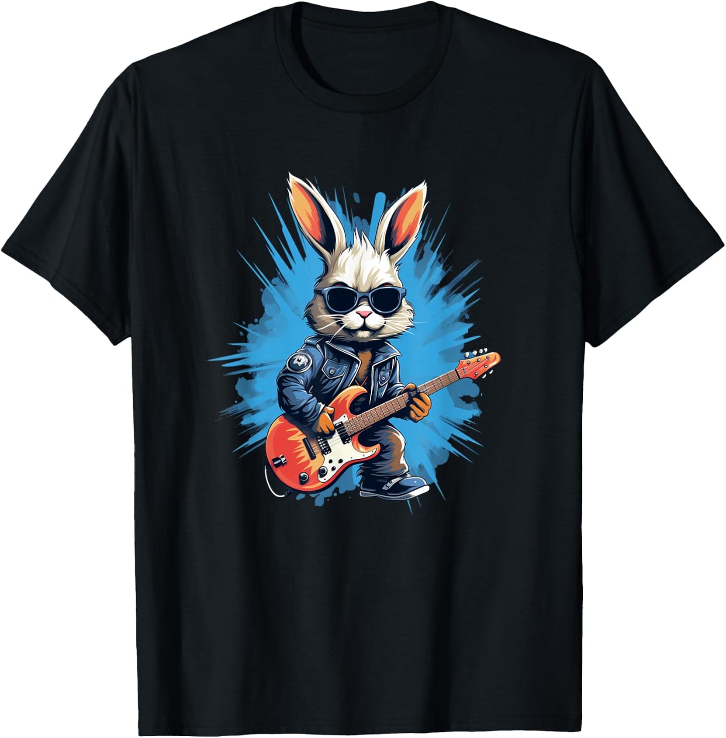 Cool rocker bunny with electric guitar for rock Easter event T-Shirt - T-Shirt | Black