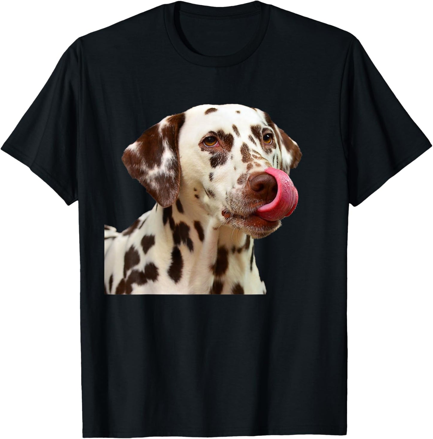 Dalmatian Tongue Licking Funny Cute Liver Color Spots T-Shirt - T-Shirt | Black