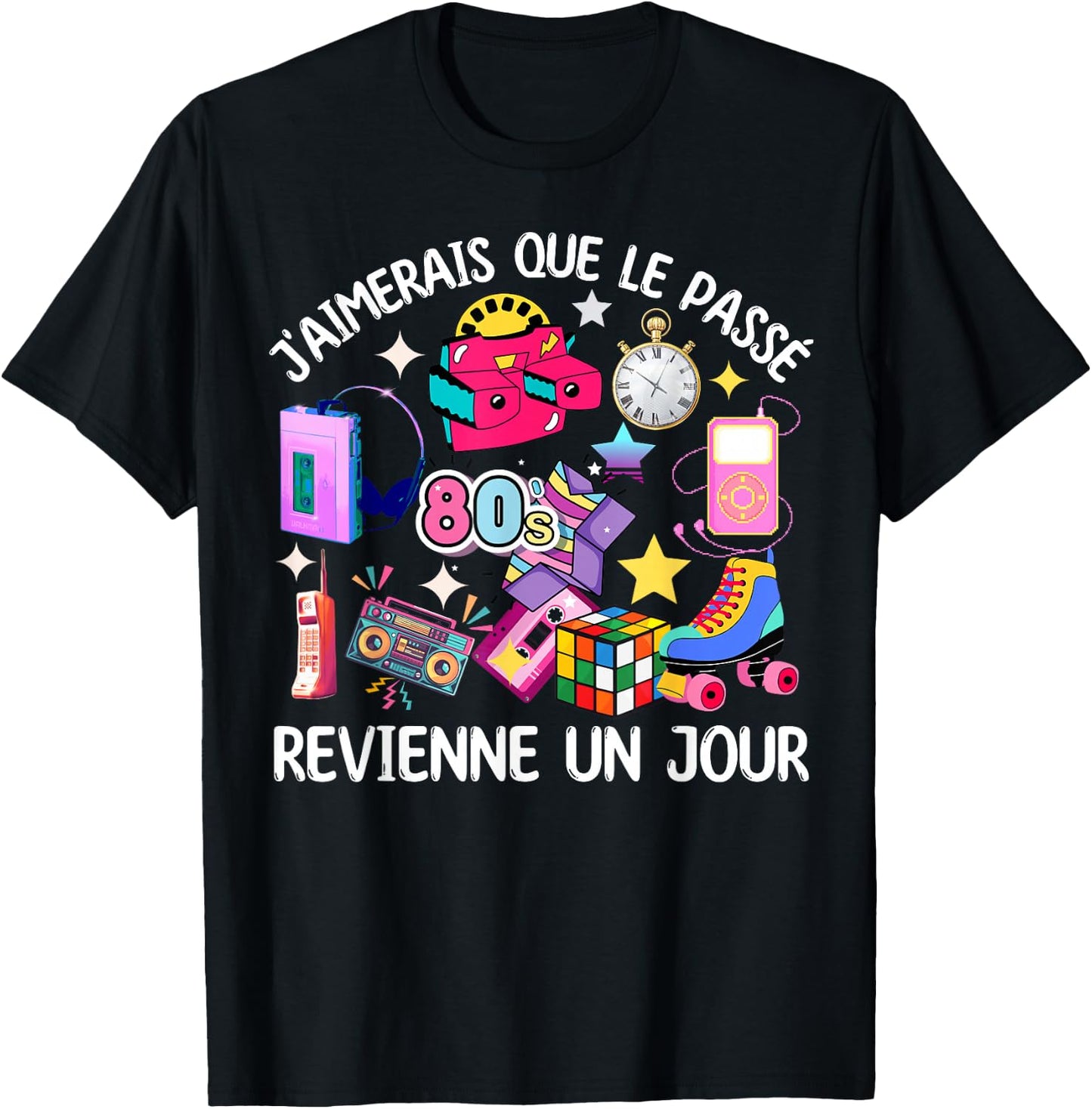 80s Man Woman Costume 80s 90s Music Cassette , Black, S T-Shirt - T-Shirt | Black