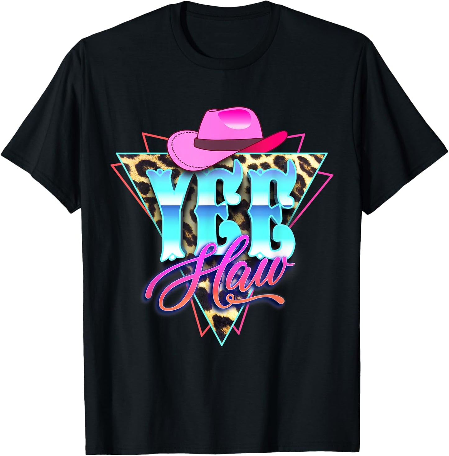 Yee Haw Howdy Rodeo Country Leopard Yeehaw Southern Cowgirl T-Shirt - T-Shirt | Black