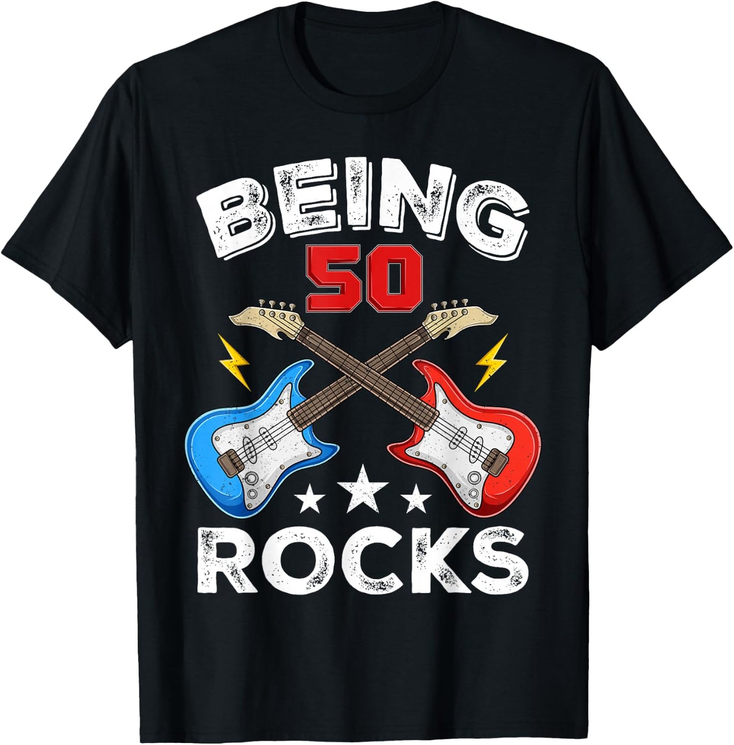 Being 50 Rocks Guitar Funny 50th Birthday T-Shirt - T-Shirt | Black
