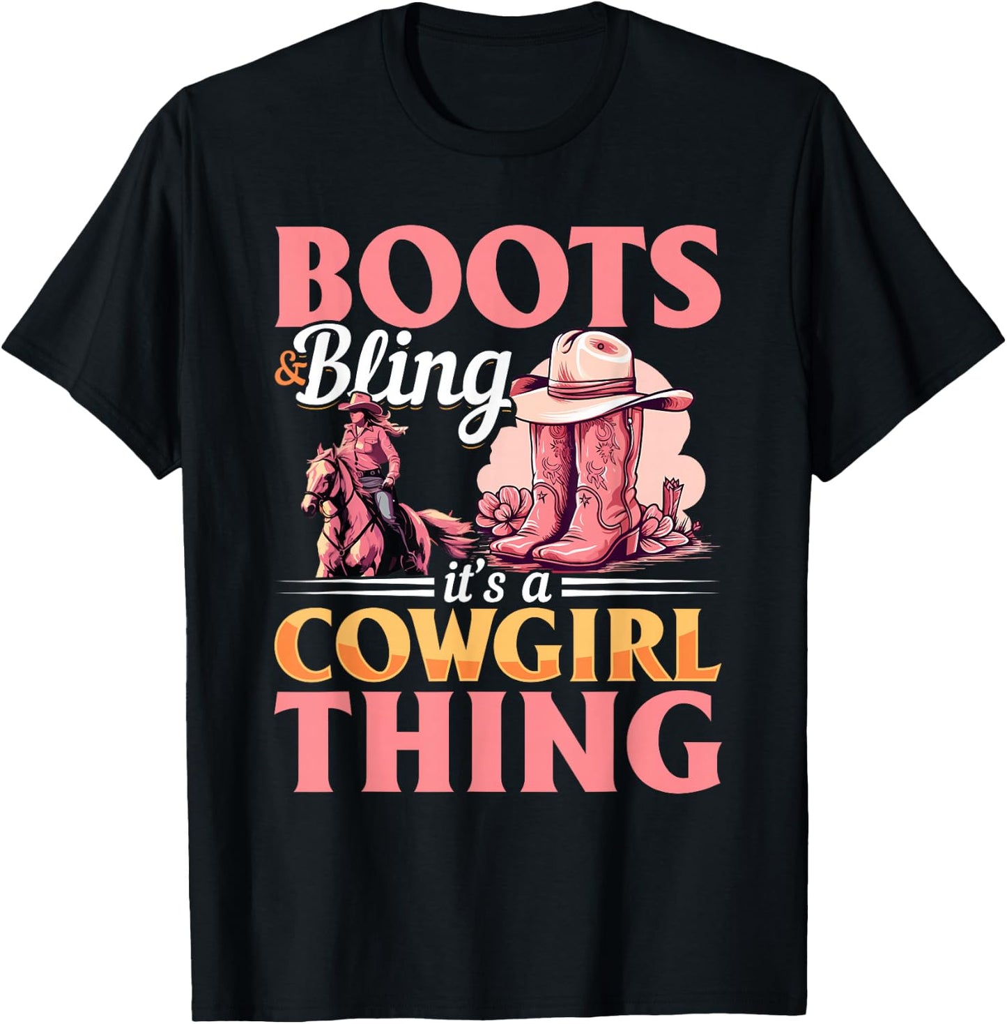 Rodeo Western Country Southern Cowgirl hat - Boots & Bling T-Shirt - T-Shirt | Black