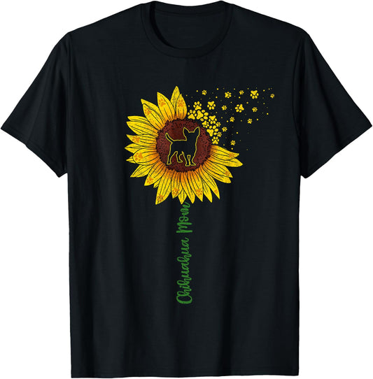 Chihuahua Mama Sunflower Shirt, Mothers Day Dog Mom T-Shirt - T-Shirt | Black
