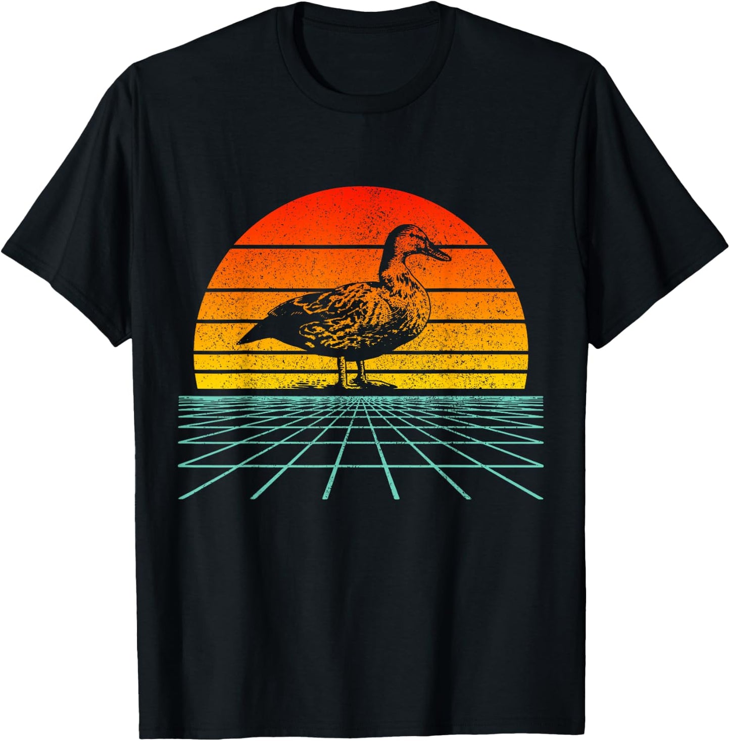 Duck Vintage Retro Sunset 80s Duck Lover T-Shirt - T-Shirt | Black