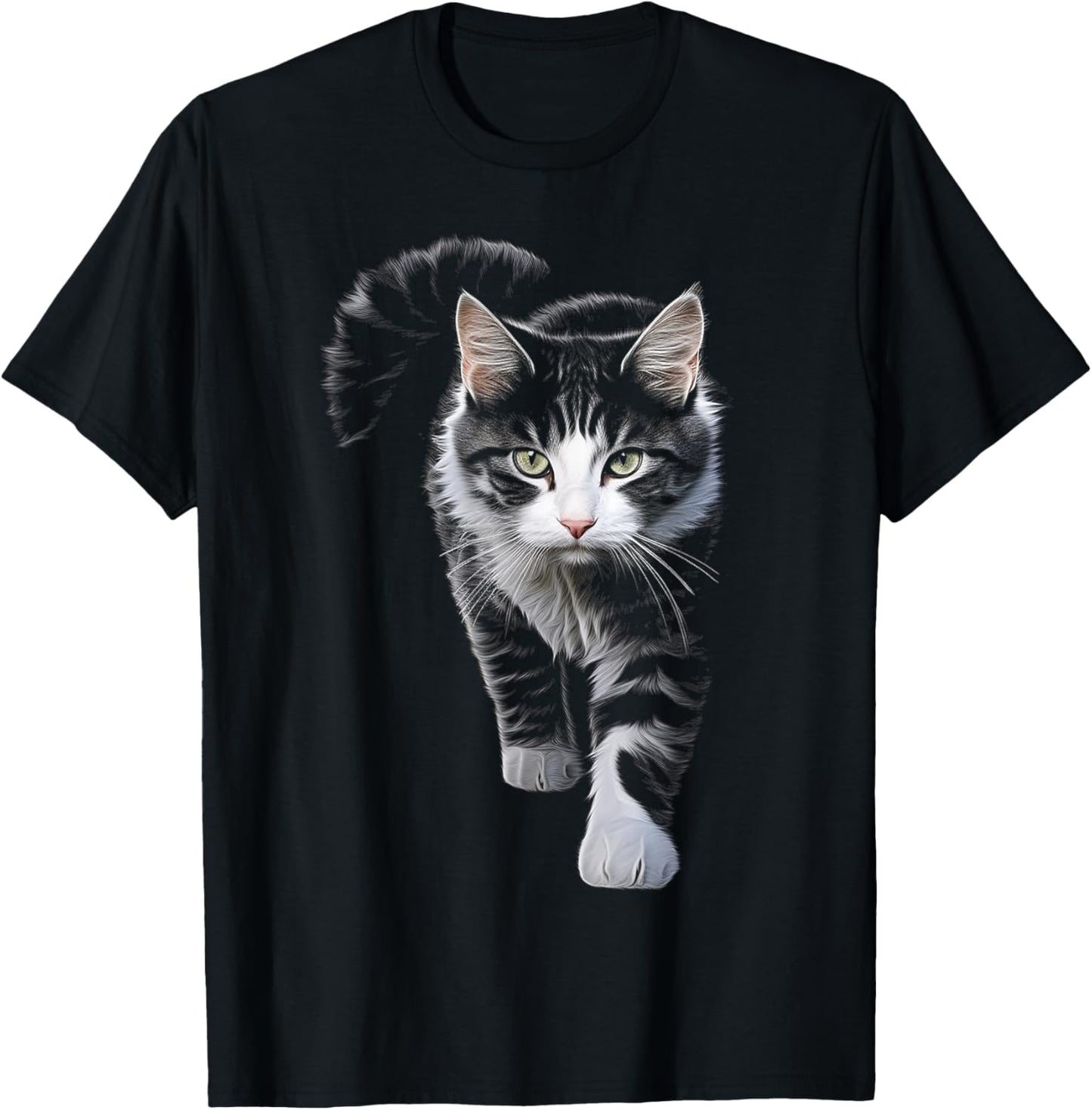 Cat Drawing Animal Art Motif Cat , black T-Shirt - T-Shirt | Black