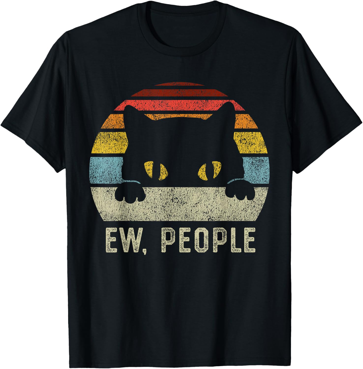 Ew People Retro Cat Funny Vintage Anti Social Introvert T-Shirt - T-Shirt | Black