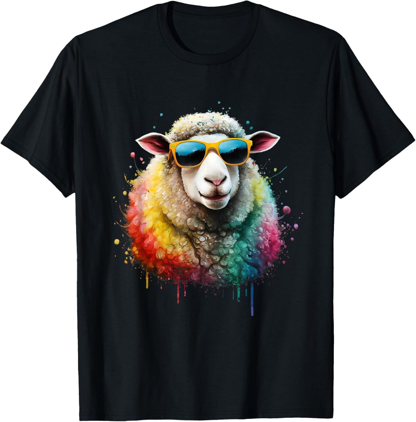 Sheep Men Woman Watercolor Colorful Sheep , Black, S T-Shirt - T-Shirt | Black