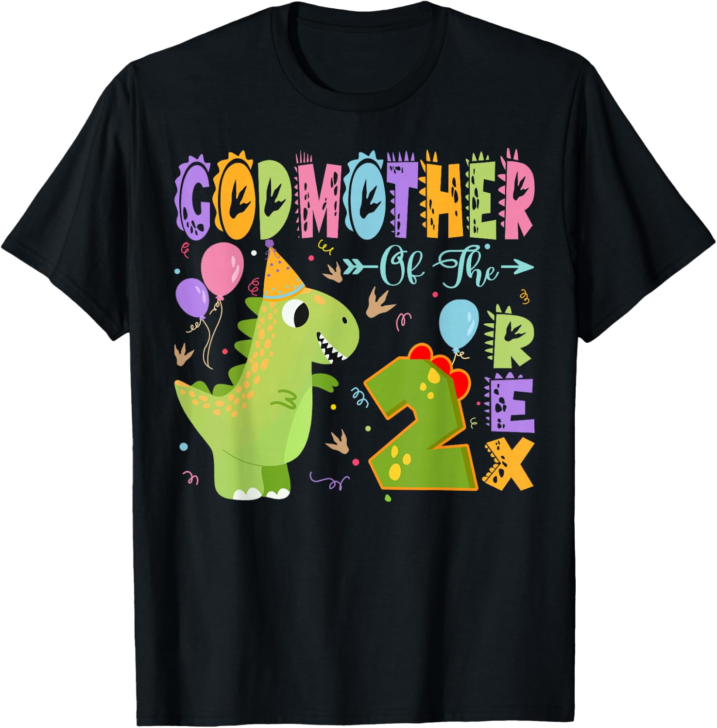 Godmother Of The Two Rex 2Nd Birthday Dinosaur Party T-Shirt - T-Shirt | Black