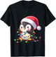 Merry Penguinmas Christmas Lights Cute Penguin Santa Hat T-Shirt - T-Shirt | Black