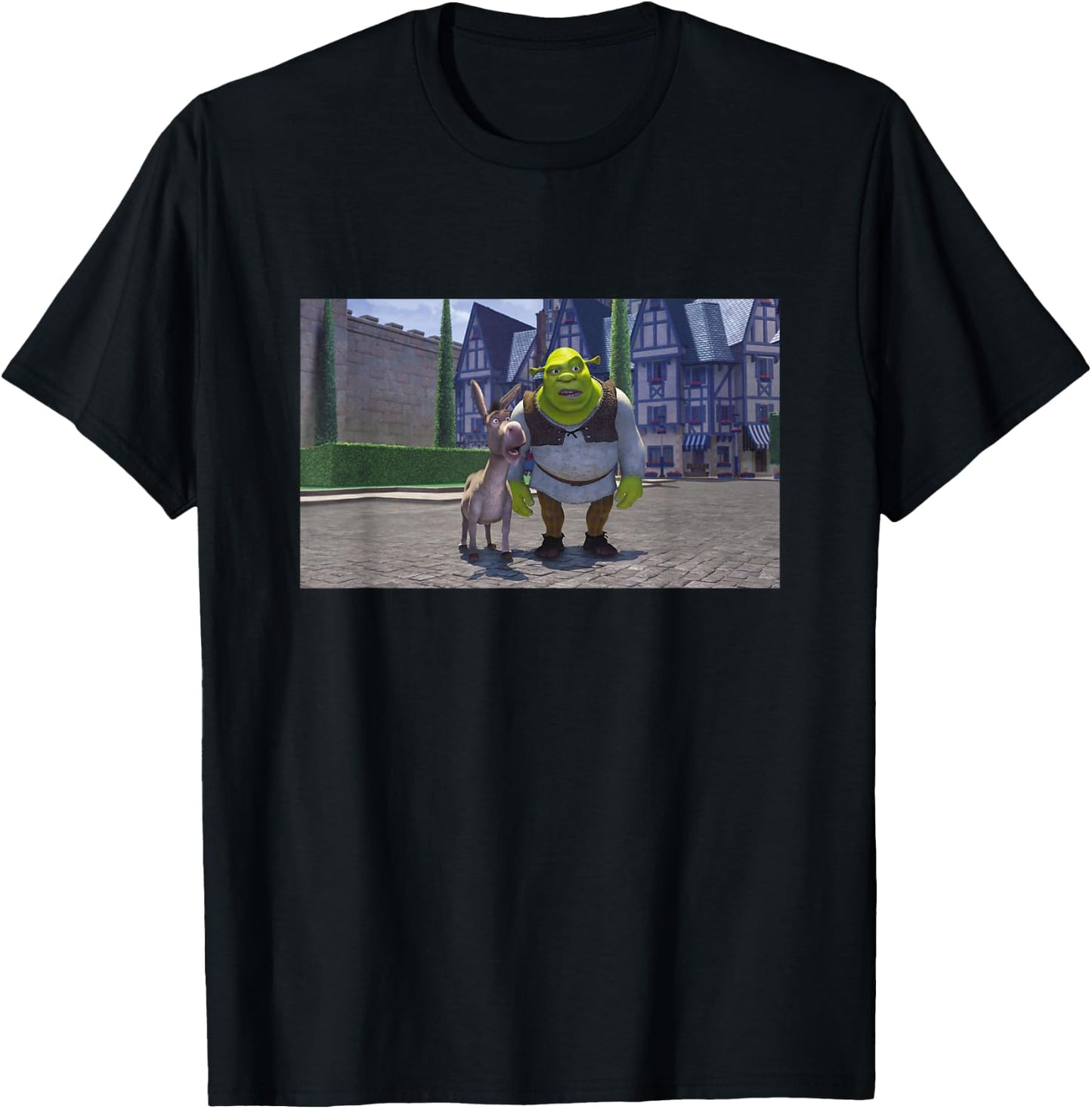 Shrek Iconic Donkey & Shrek Photo Scene Big Chest Poster , black T-Shirt - T-Shirt | Black