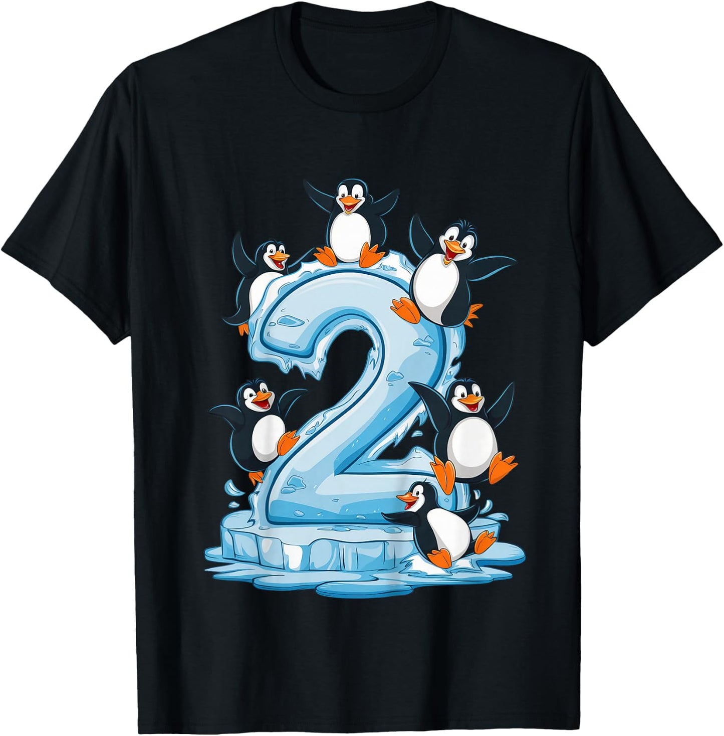 Kids Penguins 2nd Birthday Boys Girls 2 Years Penguin , black T-Shirt - T-Shirt | Black