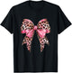 Leopard Coquette Bow Pink Leopard Bow Ribbon Watercolor Girl T-Shirt - T-Shirt | Black