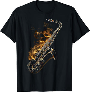 Saxophone Music Instrument Motif Illustration Saxophone T-Shirt - T-Shirt | Black