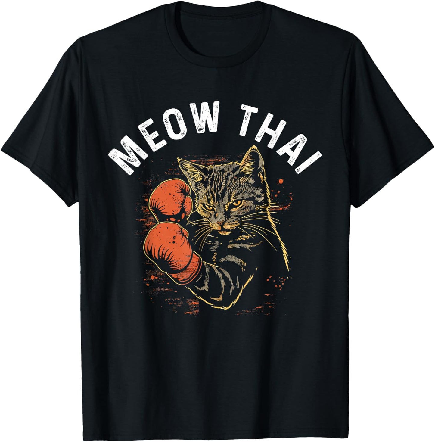 Meow Thai Funny Muay Thai Boxing Cat Martial Arts MMA Boxer T-Shirt - T-Shirt | Black