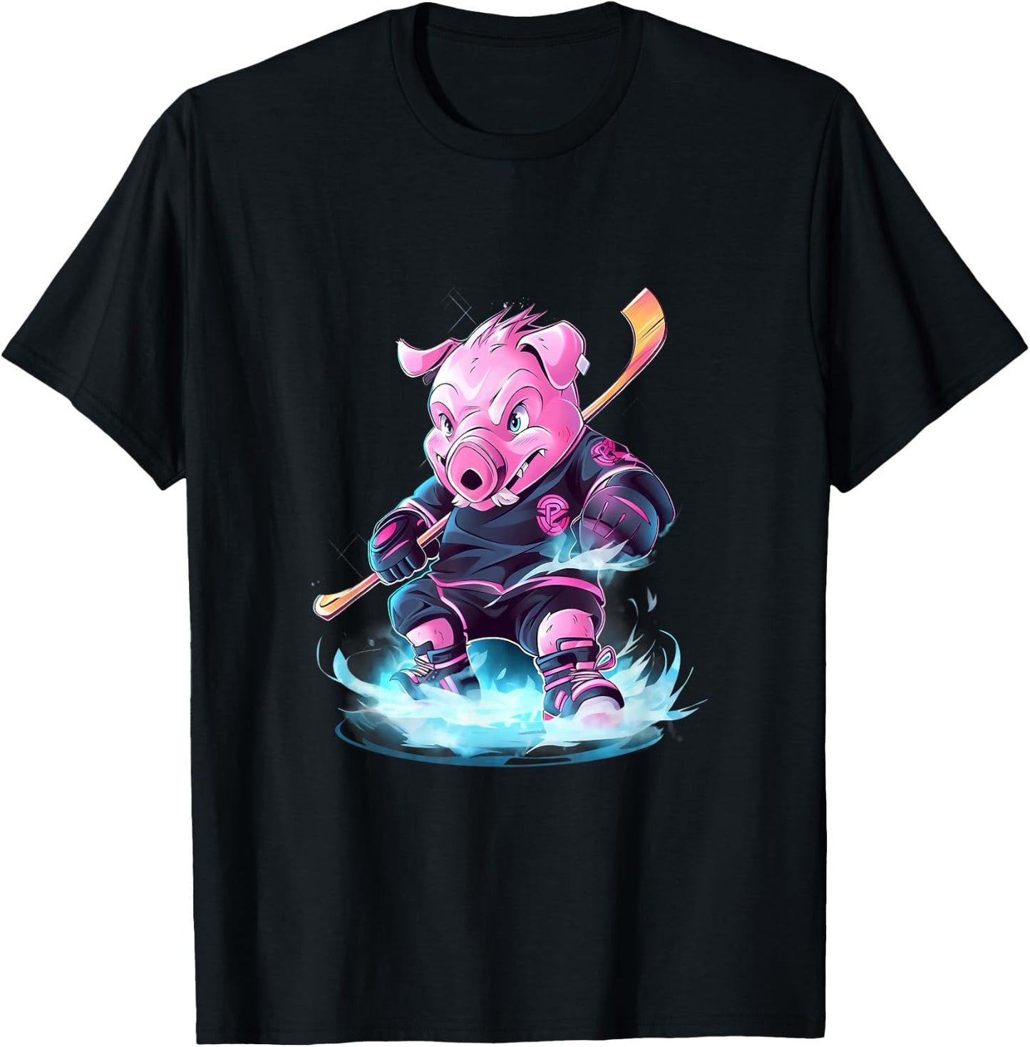 Pig Ice Hockey Player Hockey Stick Goalkeeper T-Shirt - T-Shirt | Black