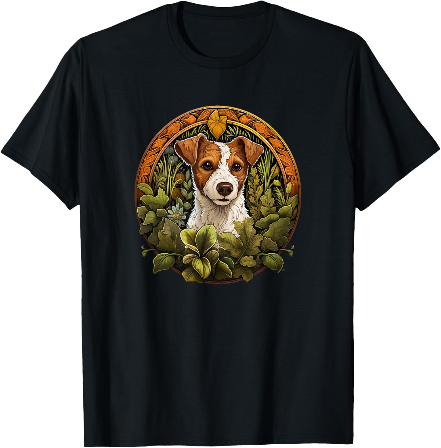 JRT Dog Lover Round Stained Glass Jack Russell T-Shirt - T-Shirt | Black