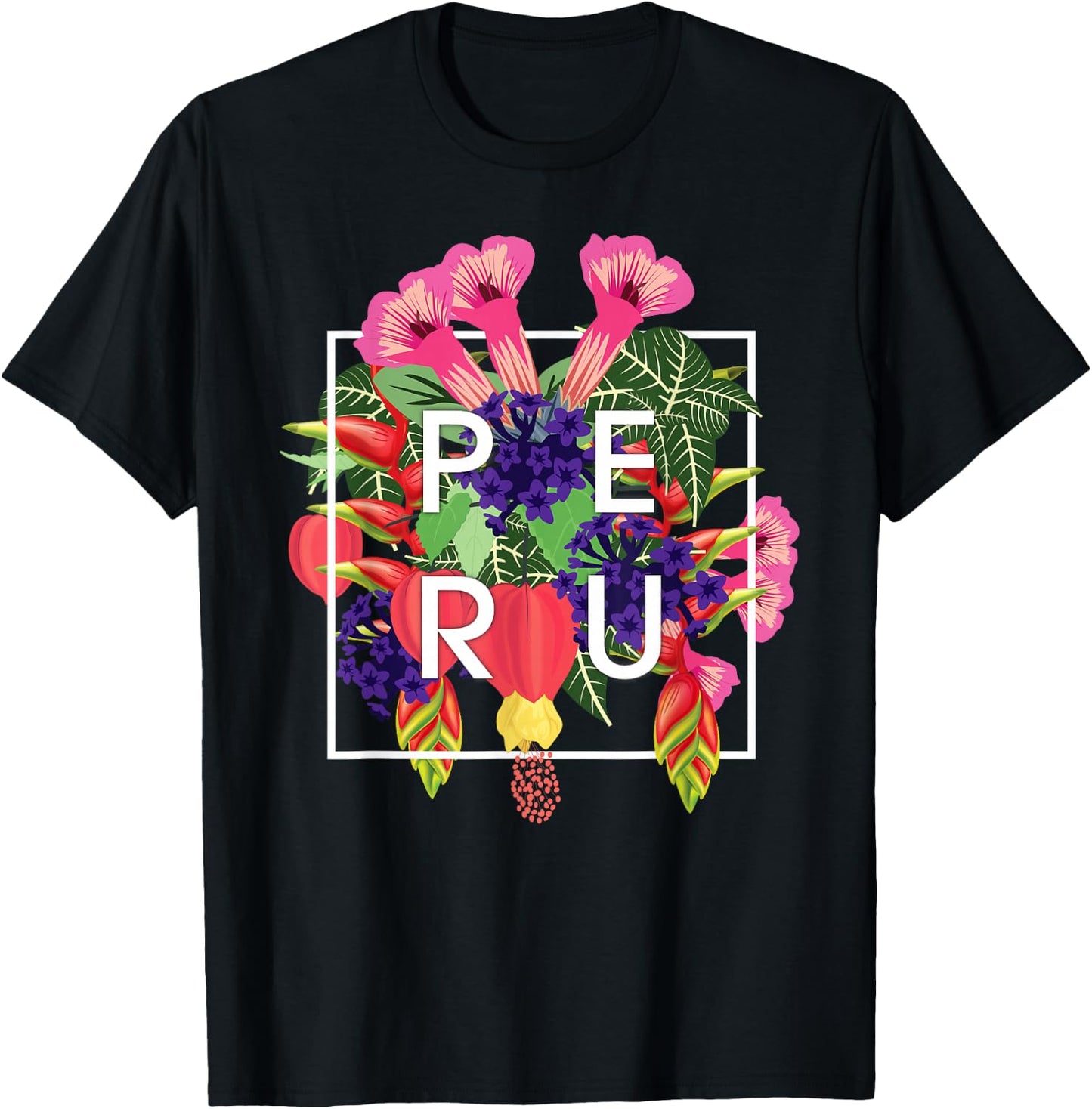 Flowers of Peru Word Art - Peruvian Pride T-Shirt - T-Shirt | Black