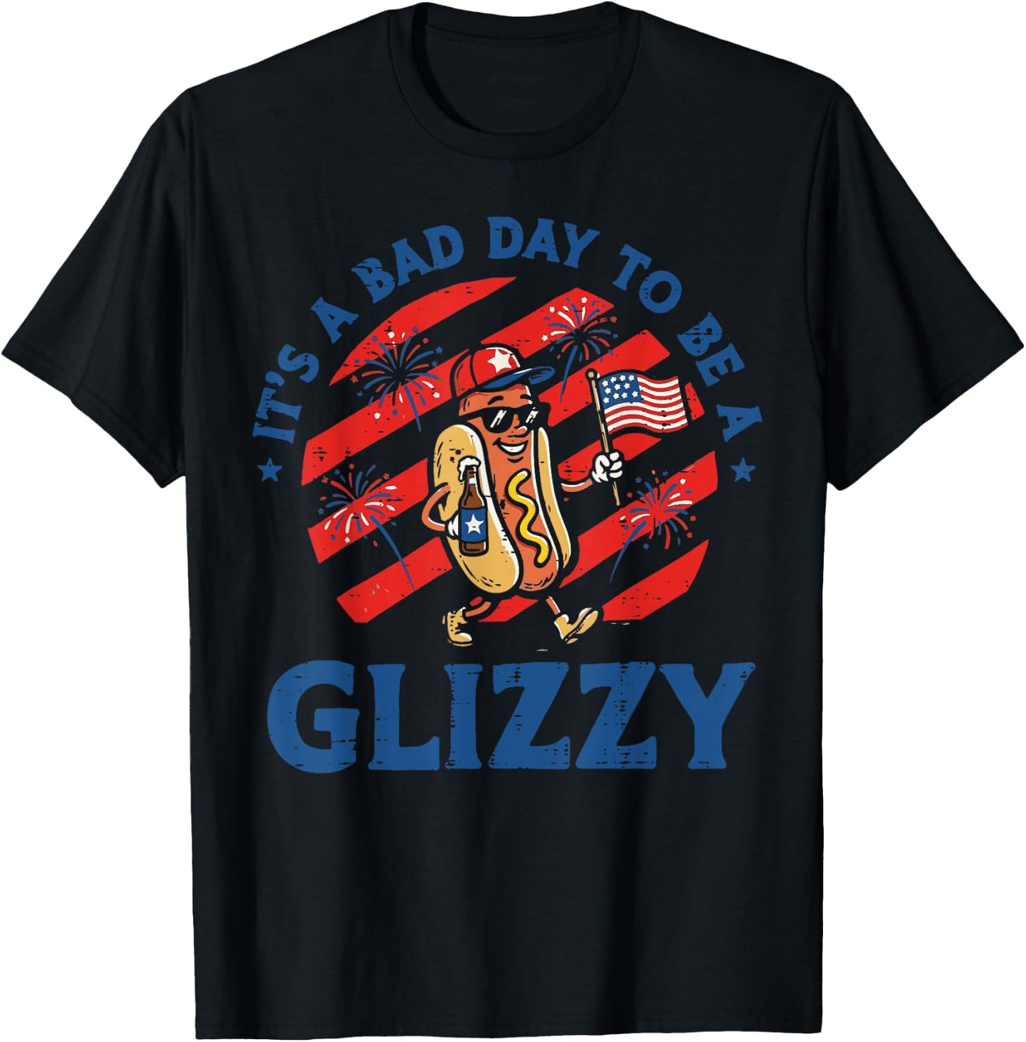 Bad Day to Be A Glizzy 4th of July Hotdog US Flag Women Men T-Shirt - T-Shirt | Black