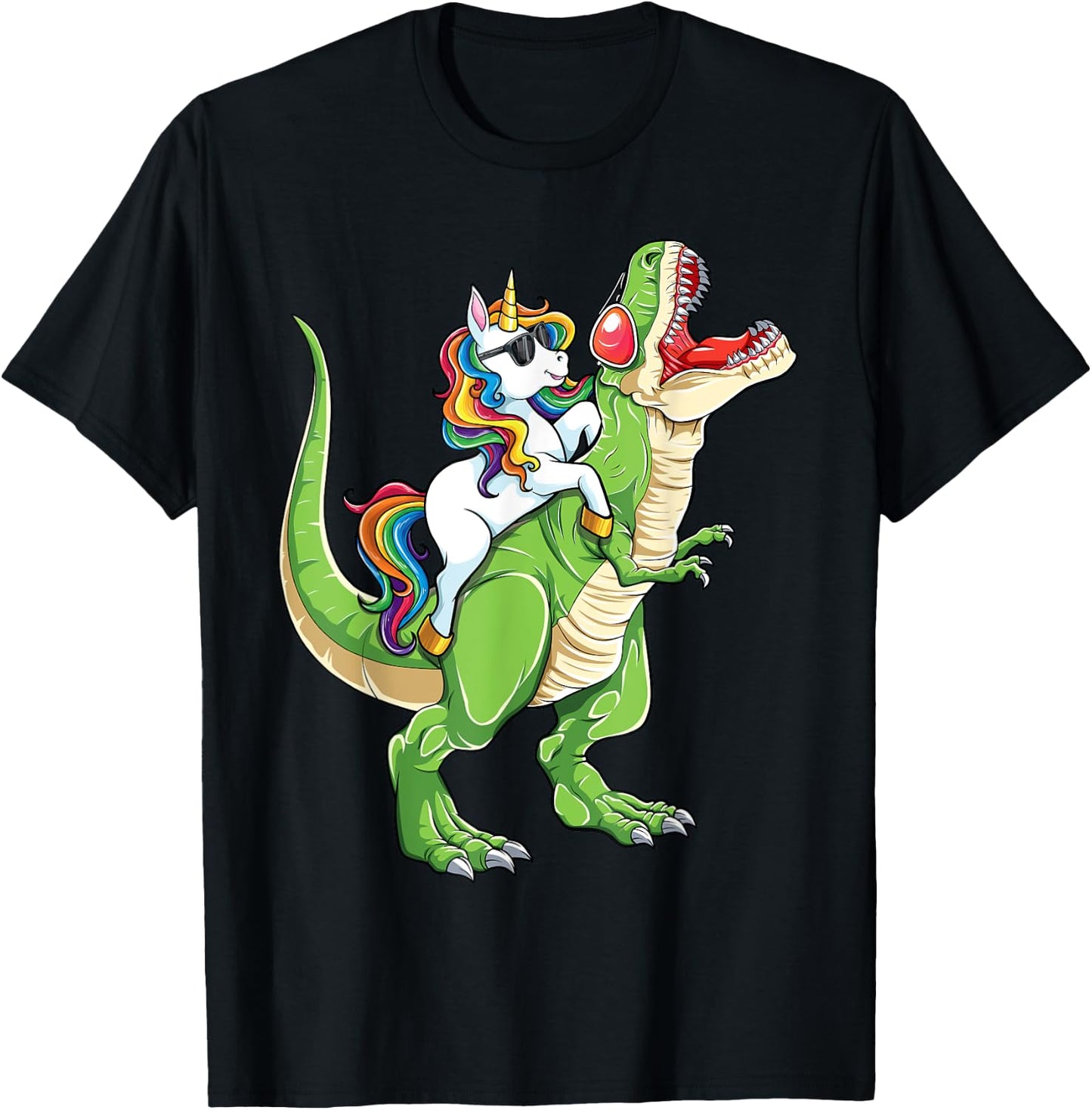 Unicorn Riding T rex Dinosaur Boys Girls Men Women Funny T-Shirt - T-Shirt | Black