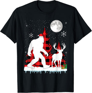 Bigfoot Buffalo Plaid Christmas Trees T-Shirt - T-Shirt | Black