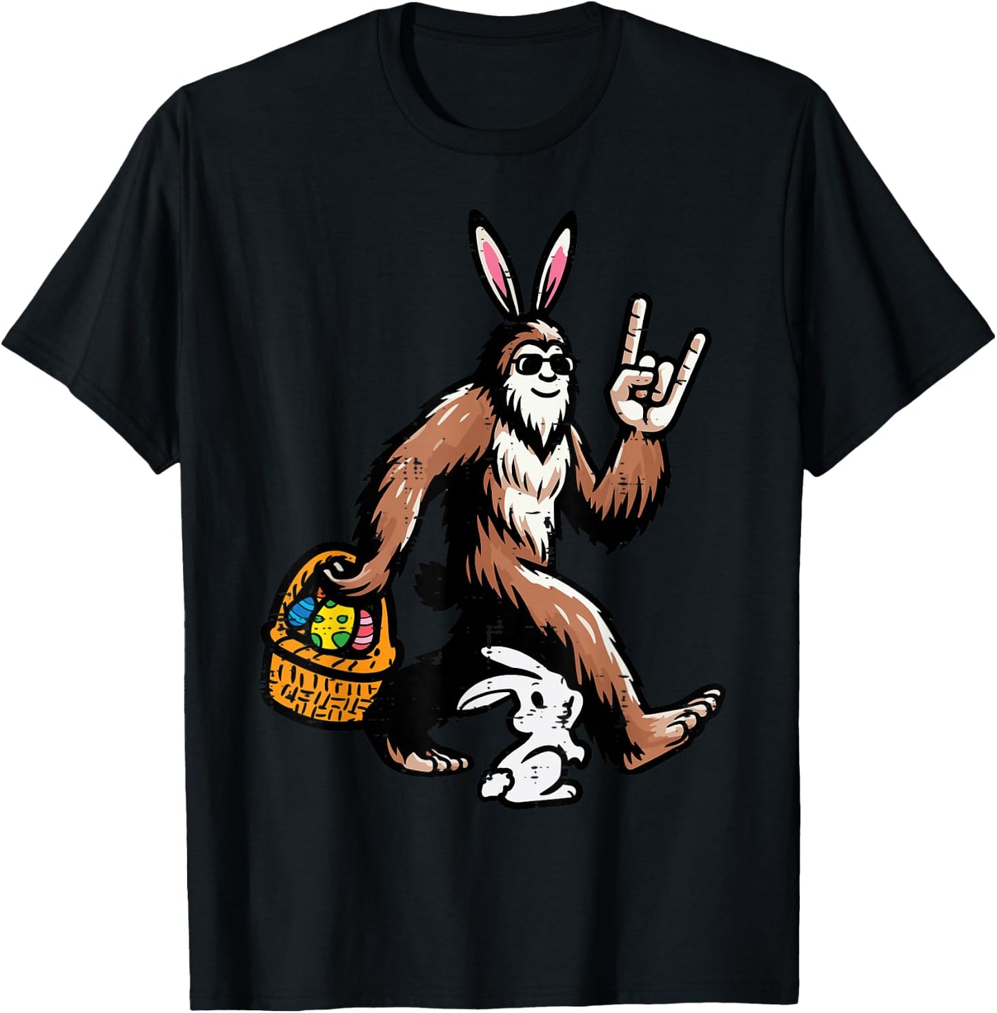 Easter Bigfoot Rock Bunny Sasquatch Rocker Men Boys Kids T-Shirt - T-Shirt | Black