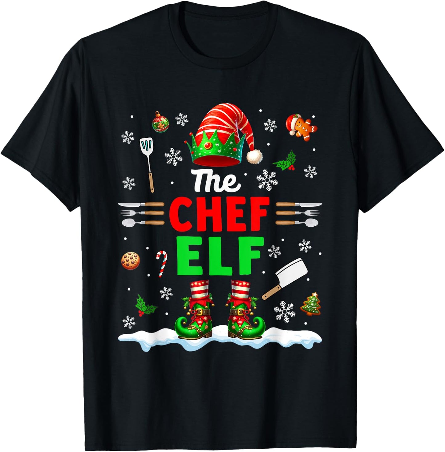 The Chef Elf Christmas Job Team Matching Funny Party T-Shirt - T-Shirt | Black