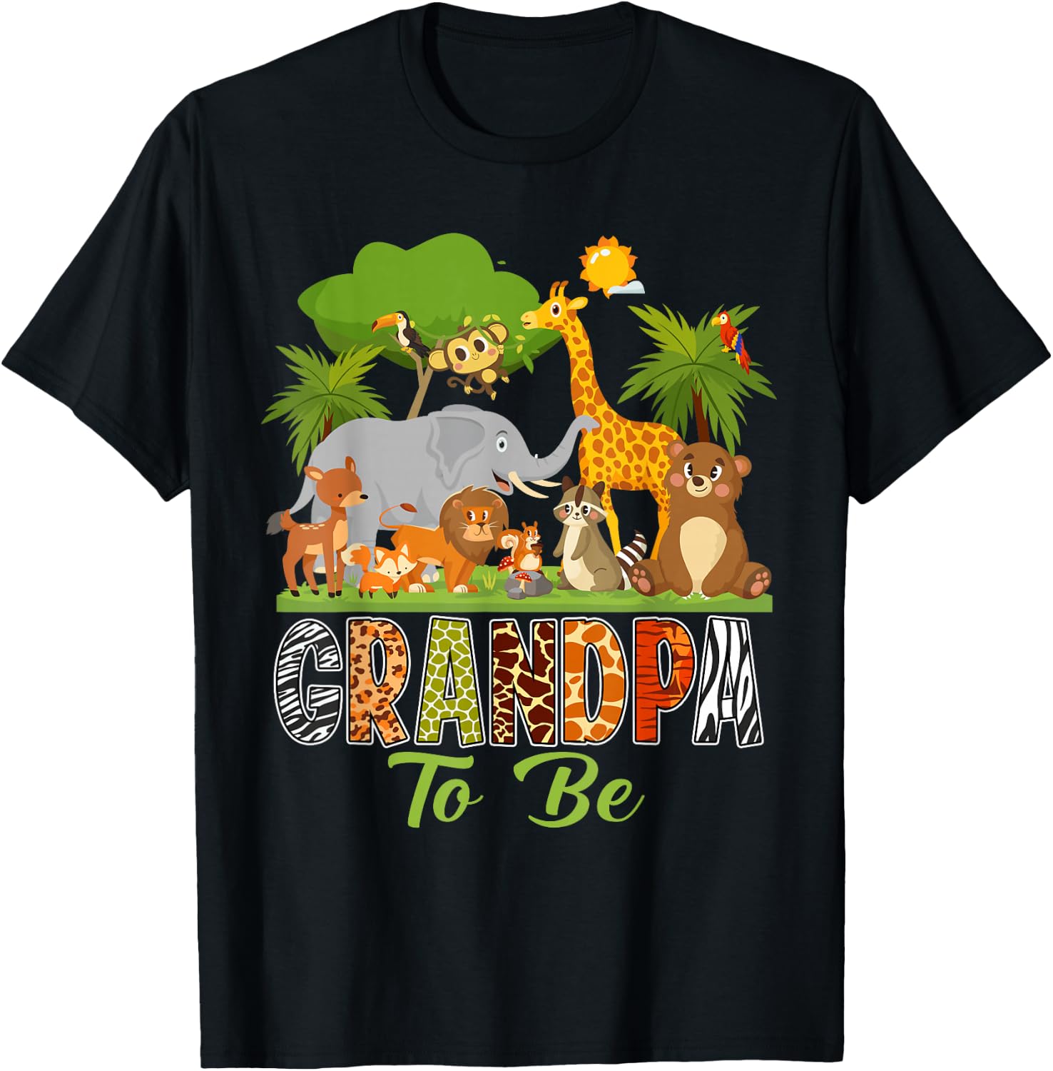 Soon To Be Grandpa Jungle Animal Safari Baby Announcement T-Shirt - T-Shirt | Black