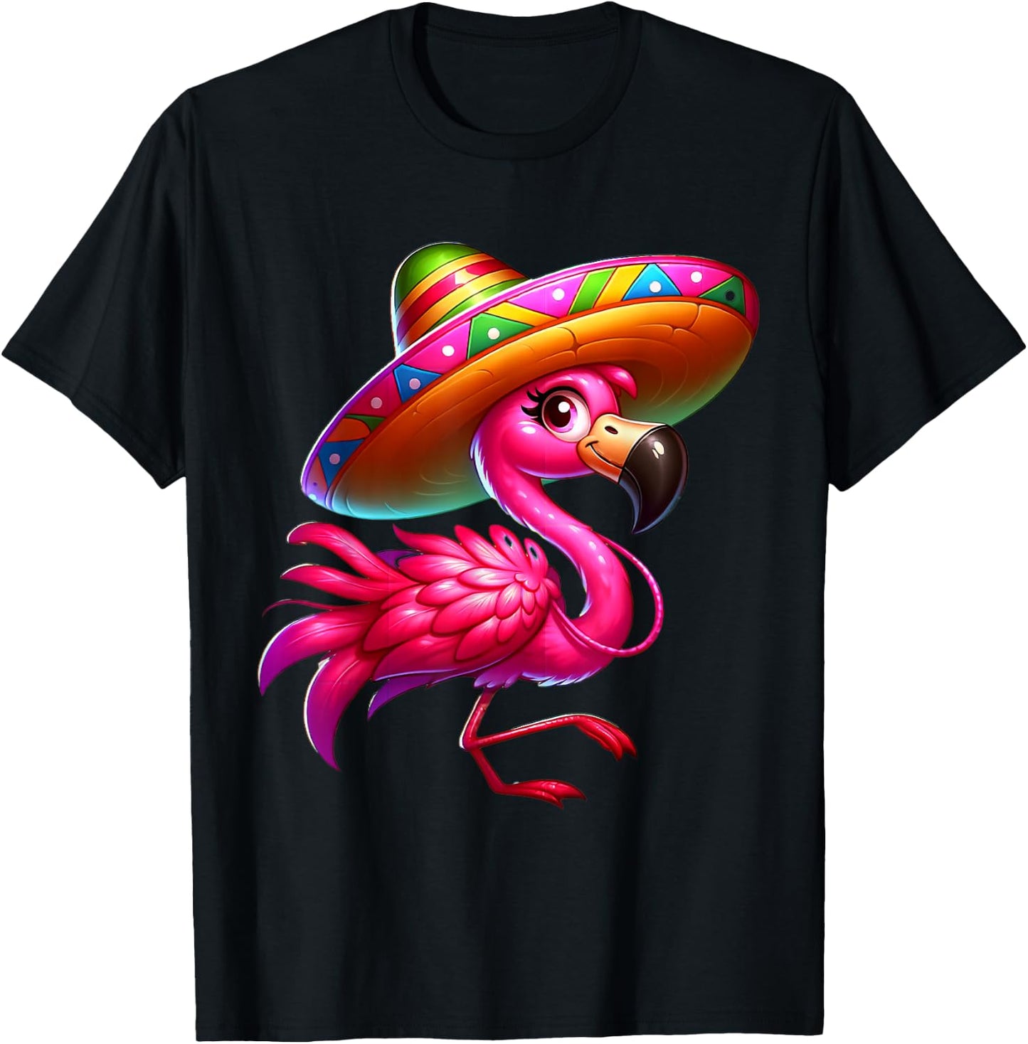 Cinco de Mayo Flamingo Wearing Mexican Sombrero Men Women T-Shirt - T-Shirt | Black