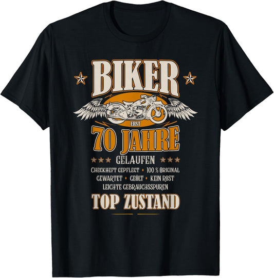 70th Birthday Biker Motorcycle Man Gift Funny , black, s T-Shirt - T-Shirt | Black