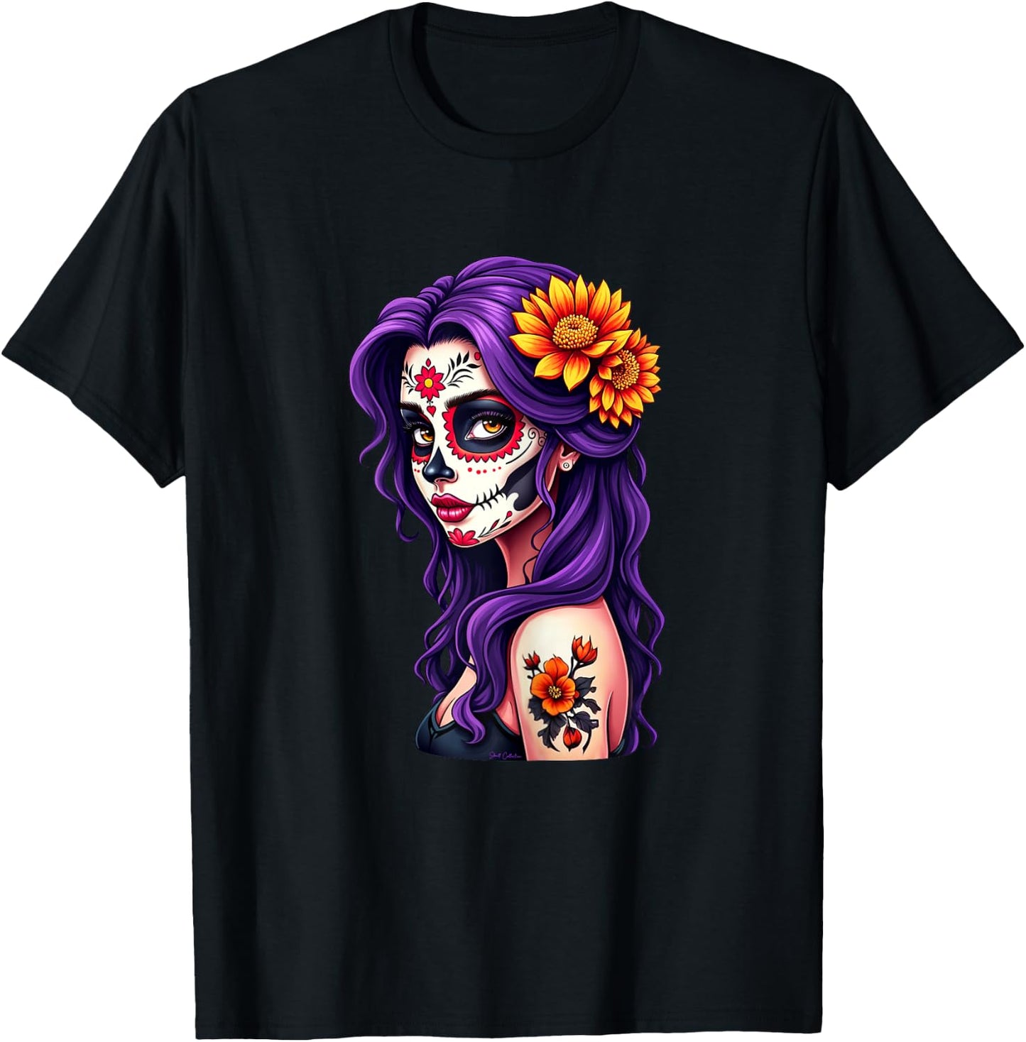 Dia de los Muertos Head Mexican Woman Mexico Sugar Skull , Black, Female X-Small T-Shirt - T-Shirt | Black