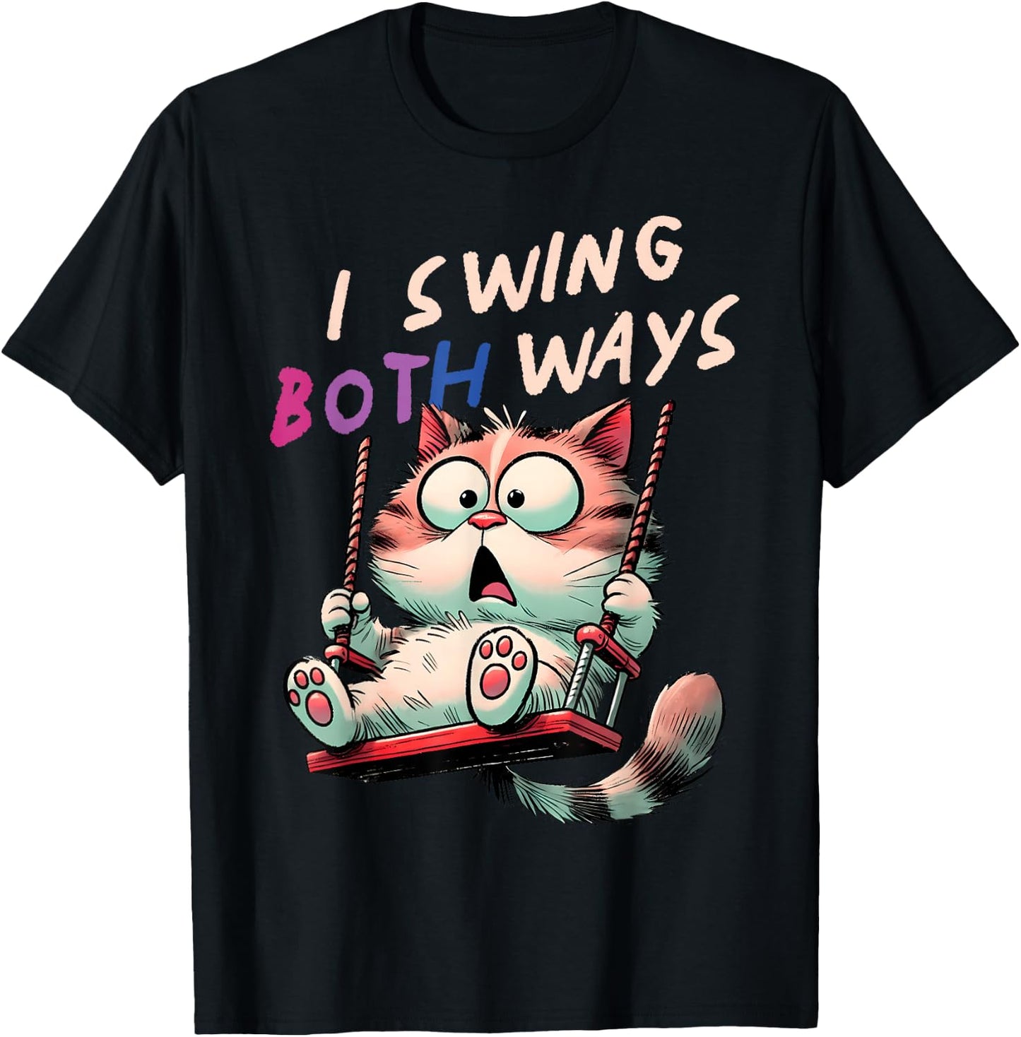 I Swing Both Ways Funny Cat Bisexual Pride T-Shirt - T-Shirt | Black