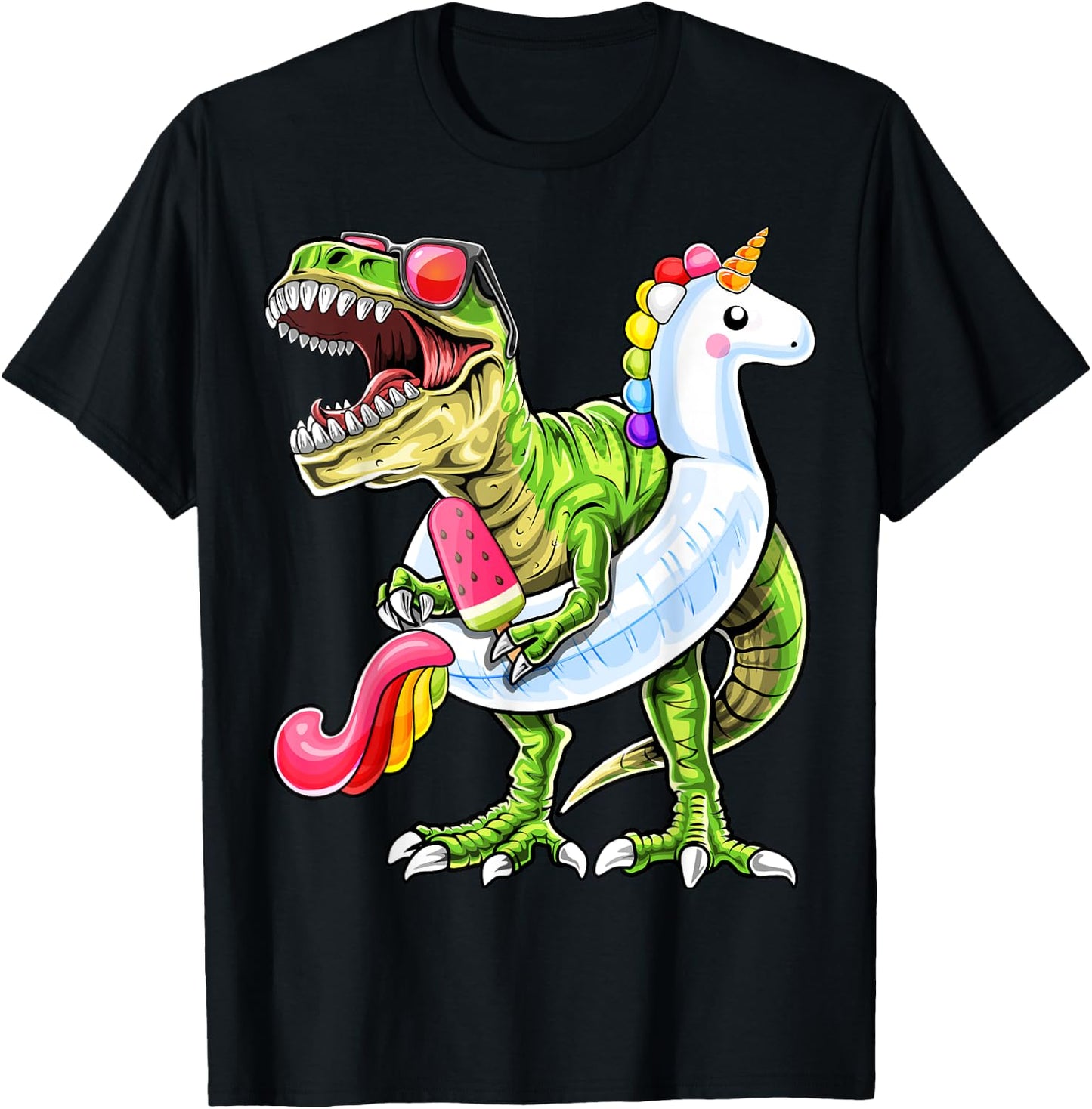 Pool Party T Rex Dinosaur Unicorn Float Summer Shirt Gift T-Shirt - T-Shirt | Black
