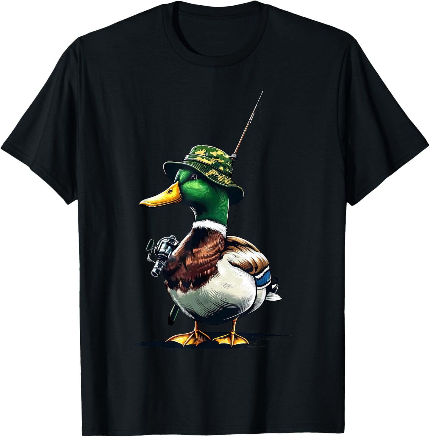 Fishing Mallard Duck Funny Cool Fishing Fisherman Men Boys T-Shirt - T-Shirt | Black