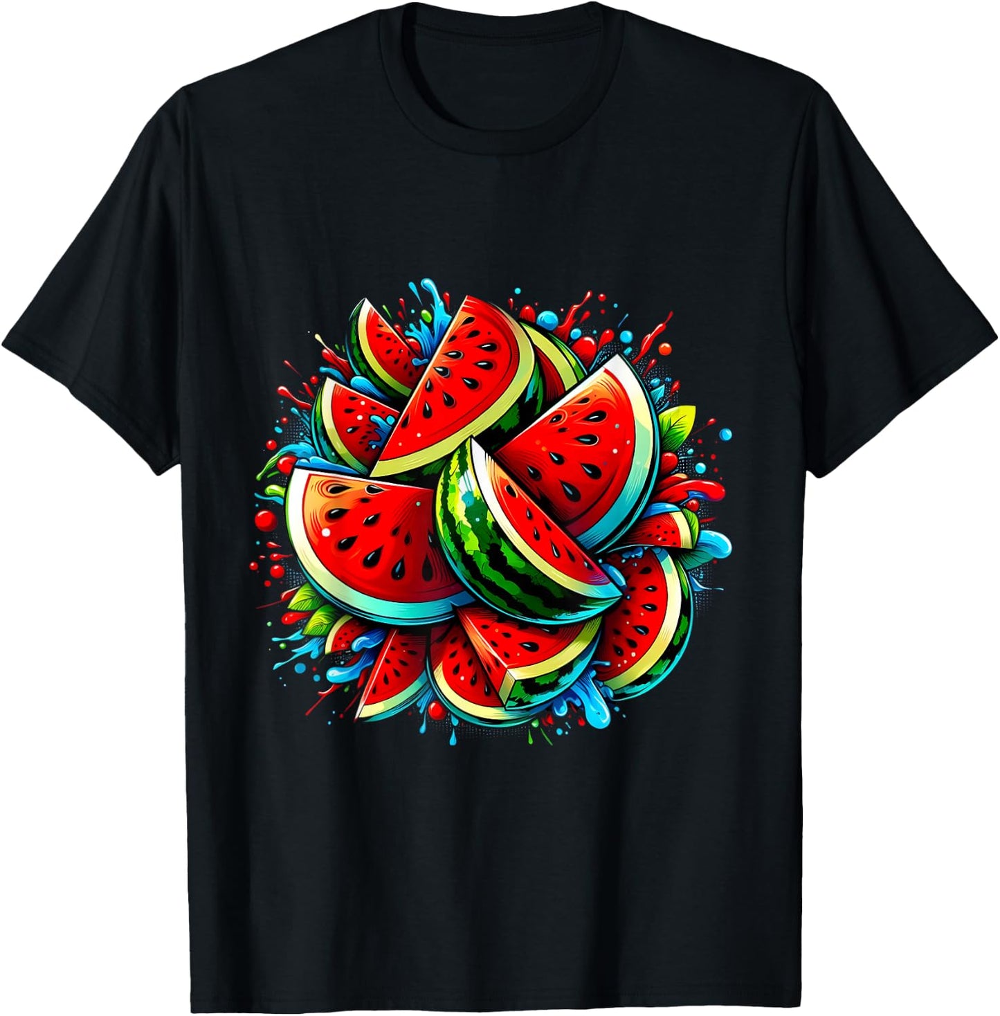 Colorful Watermelon Shirt Tropical Fruit Lovers , Black, S T-Shirt - T-Shirt | Black