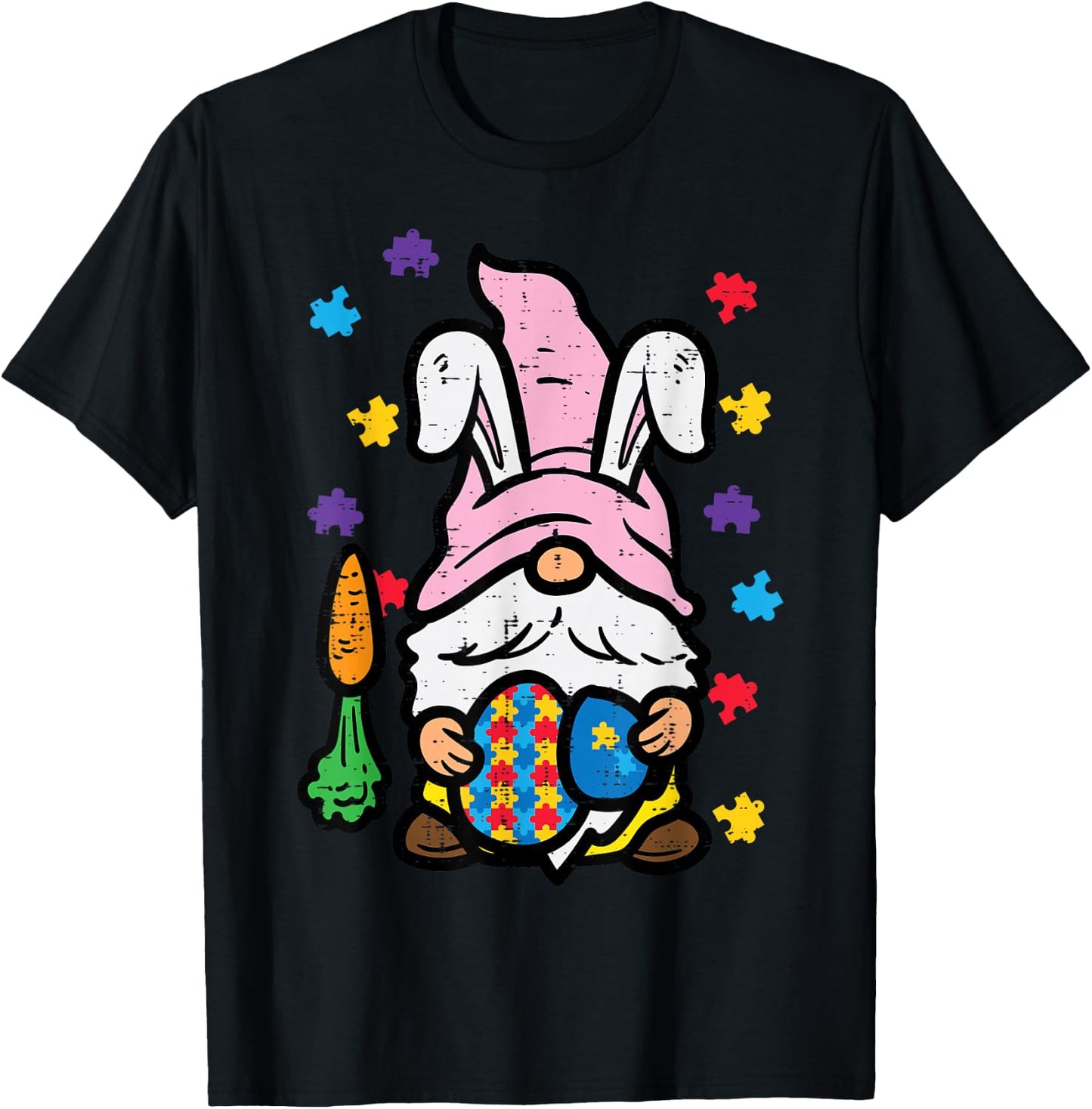 Easter Gnome Bunny Autism Awareness Spring Men Women Kids T-Shirt - T-Shirt | Black